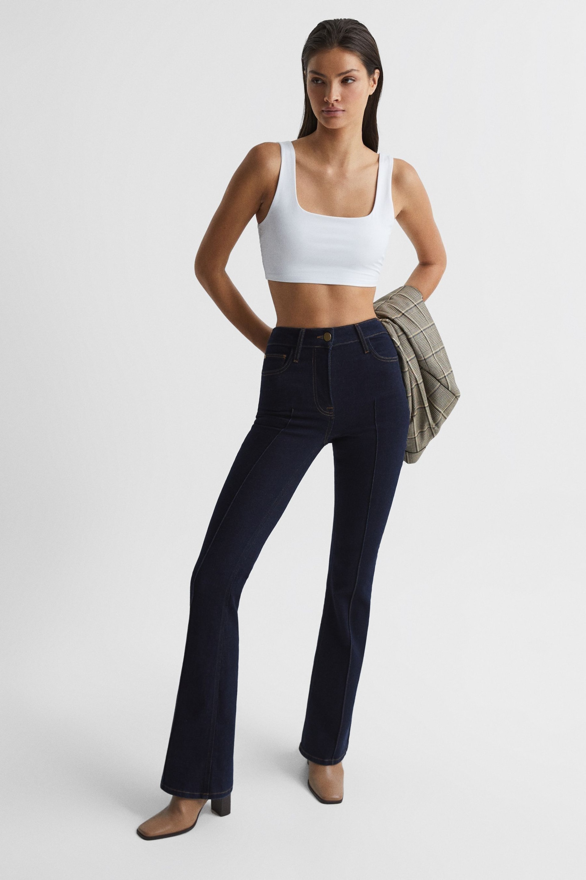 Reiss White Fae Square Neck Crop Top - Image 6 of 7