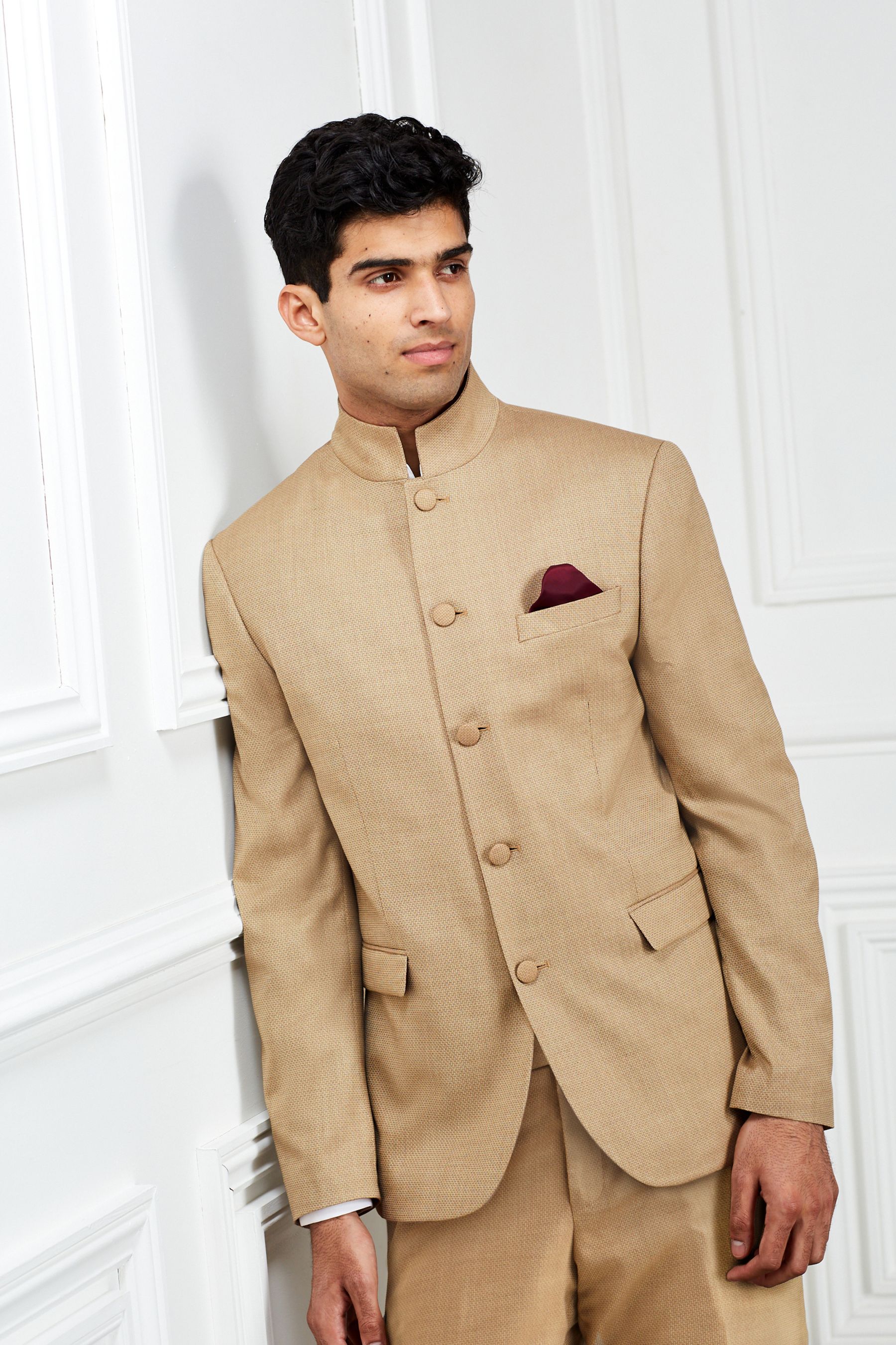 Buy Gold Slim Nehru Collar Suit Jacket from Next Belgium
