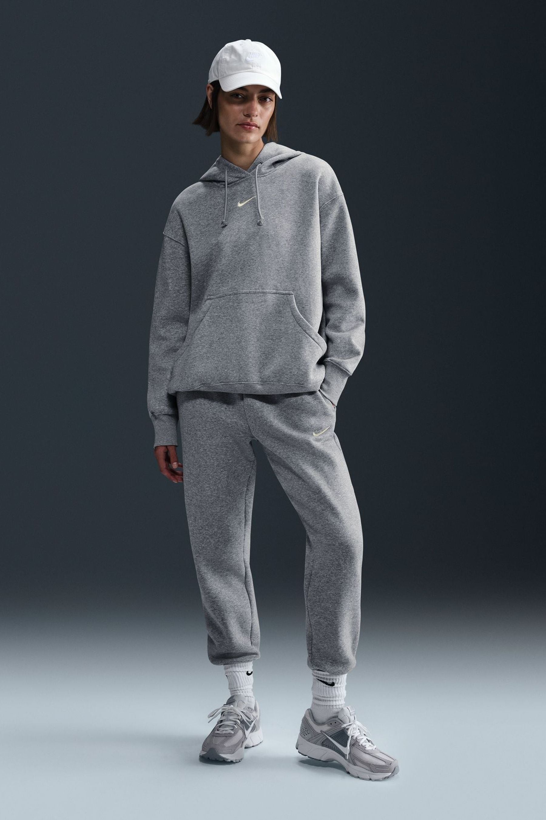 Buy Nike Dark Grey Heather Sportswear Phoenix Fleece Oversized Mini Swoosh Pullover Hoodie from Next Luxembourg