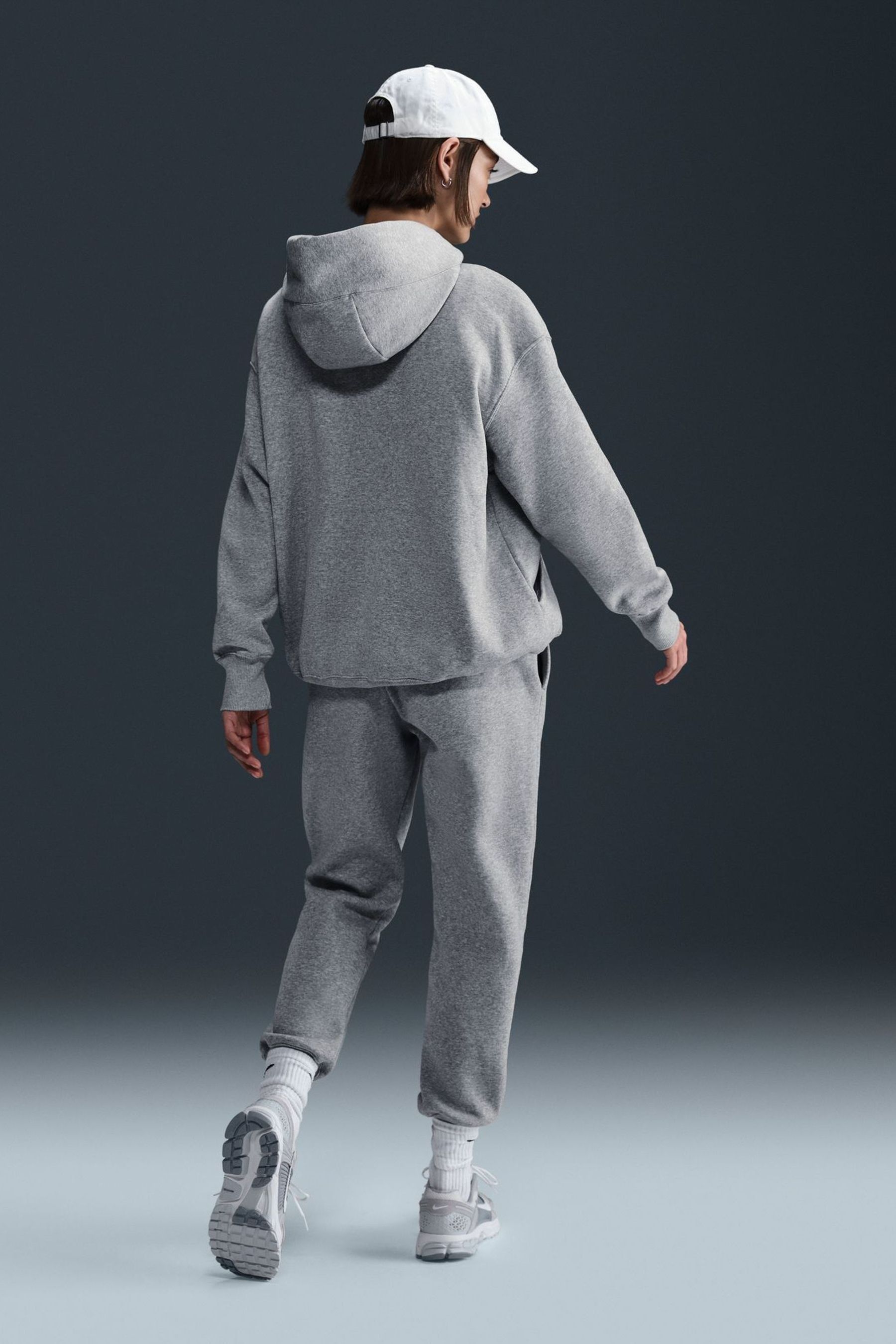 Nike Dark Grey Heather Sportswear Phoenix Fleece Oversized Mini Swoosh Pullover Hoodie