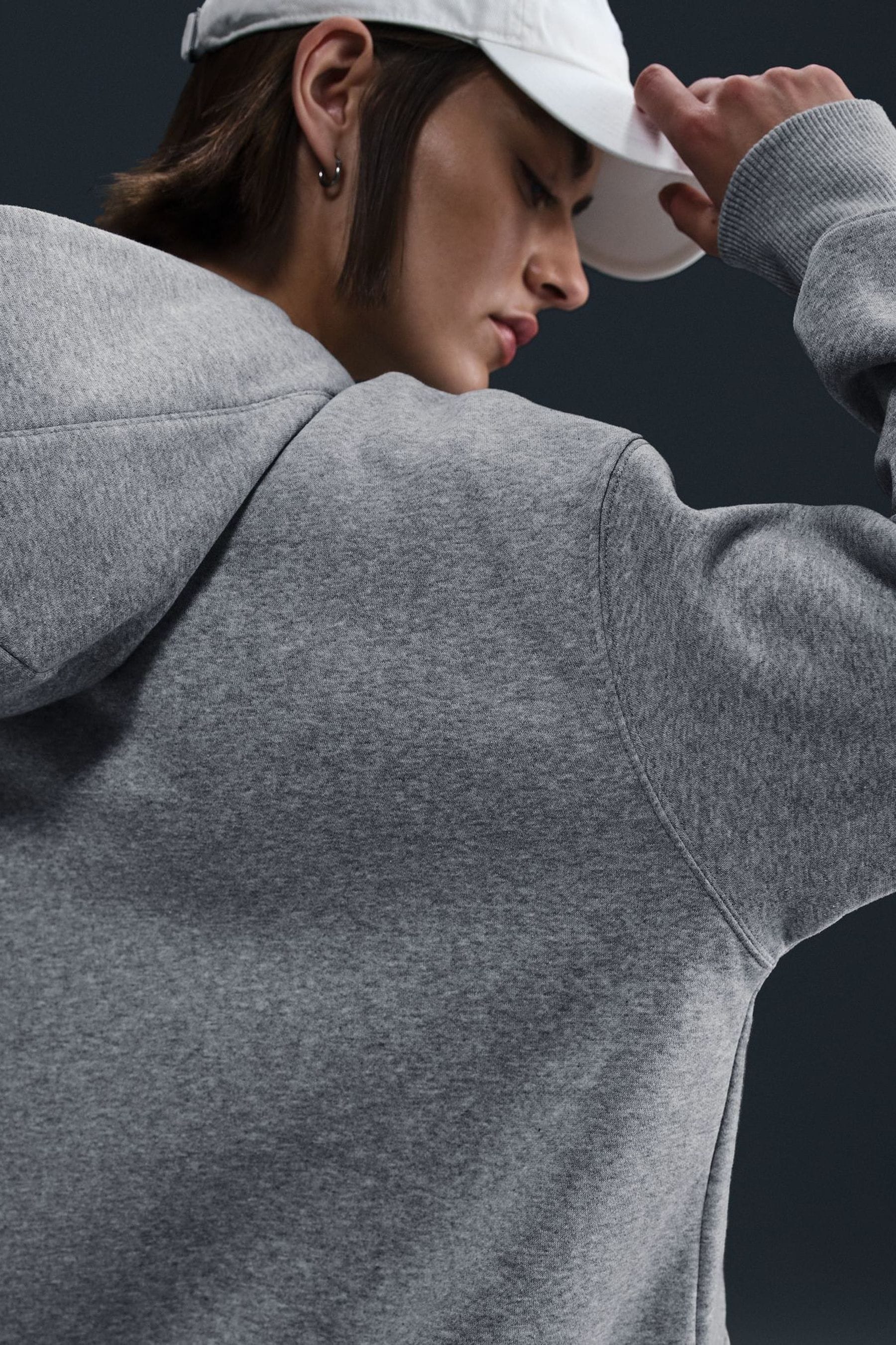 Buy Nike Dark Grey Heather Sportswear Phoenix Fleece Oversized Mini Swoosh Pullover Hoodie from the Next UK online shop