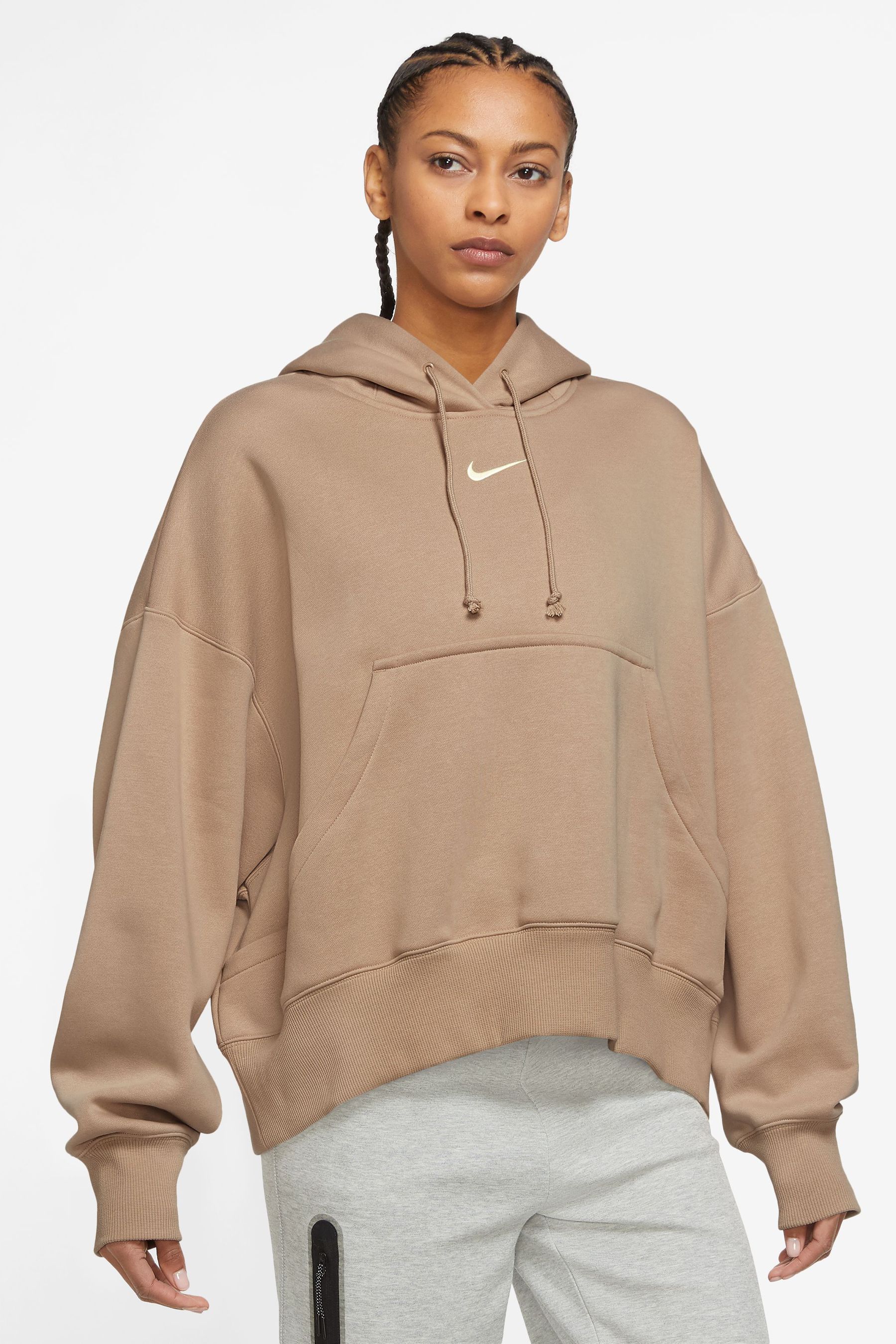 Nike mini swoosh oversized light beige hoodie shop