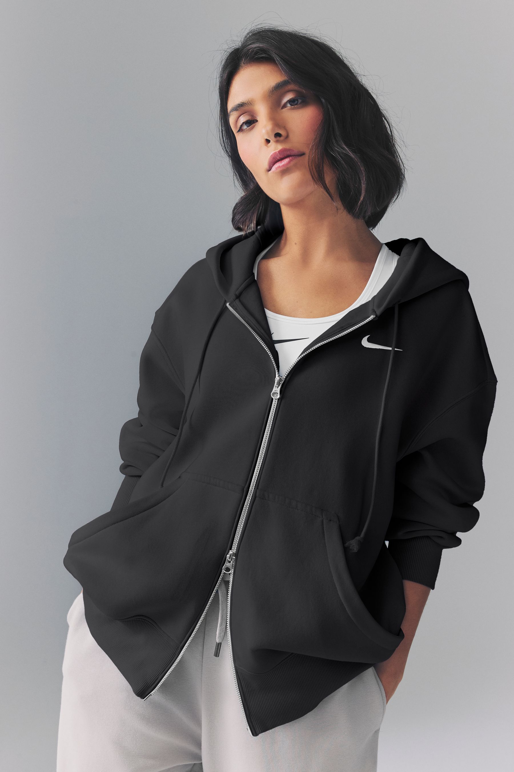 Buy Nike Black Oversized Phoenix Fleece Mini Swoosh Full Zip Hoodie from the Next UK online shop