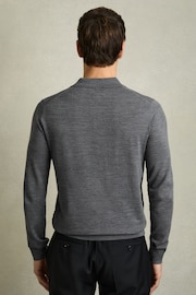 Reiss Mid Grey Melange Trafford Merino Wool Polo Shirt - Image 4 of 4