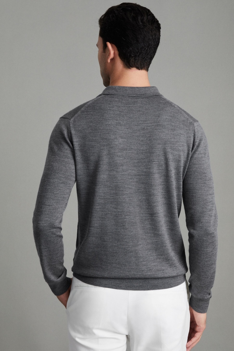 Reiss Mid Grey Melange Trafford Merino Wool Polo Shirt - Image 4 of 4