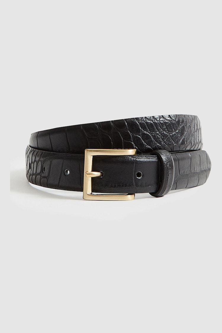 Reiss Black Molly Leather Croc Embossed Belt - Image 1 of 5