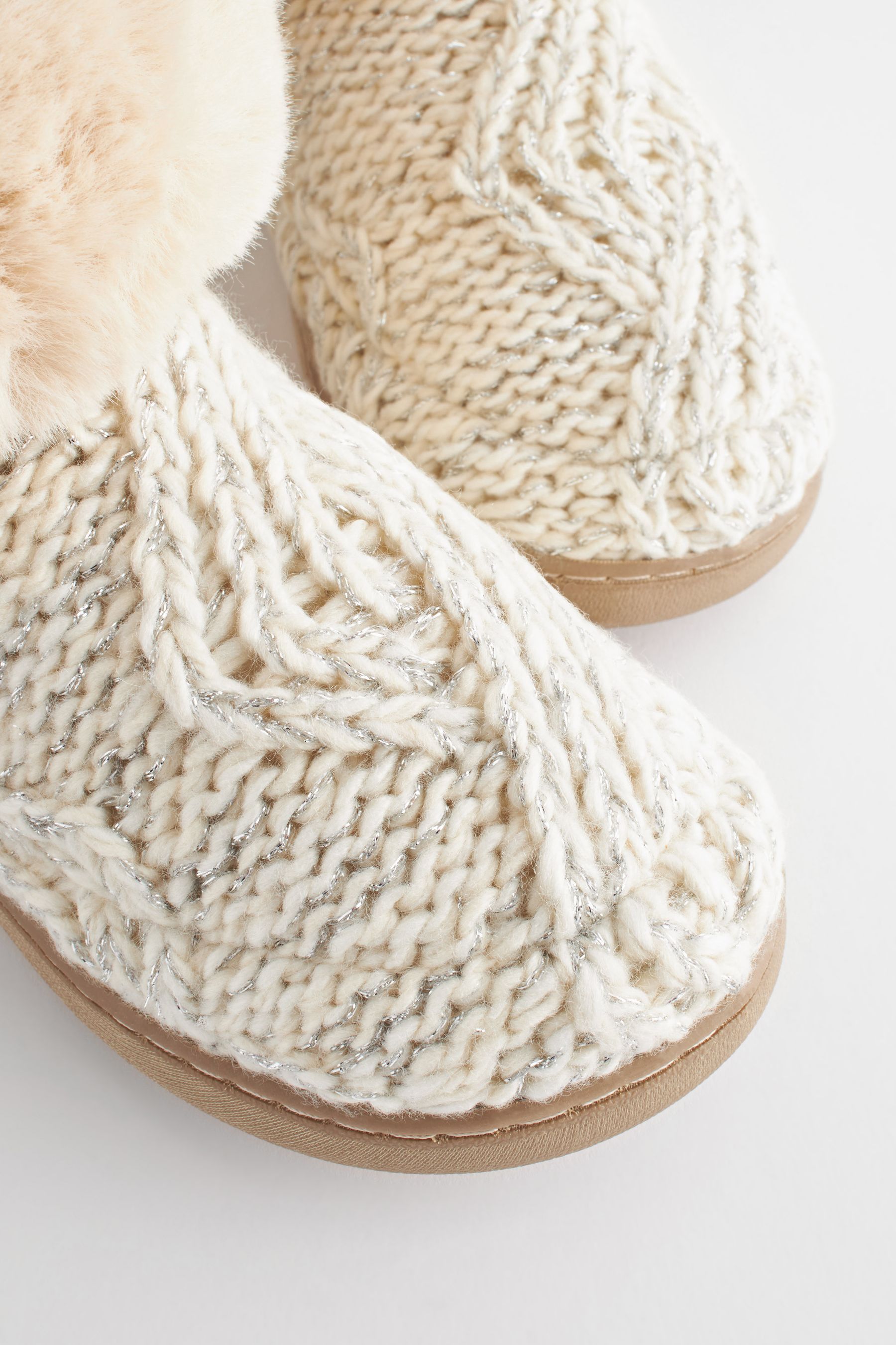 Buy Cream Cable Knit Boot Slippers from Next Luxembourg