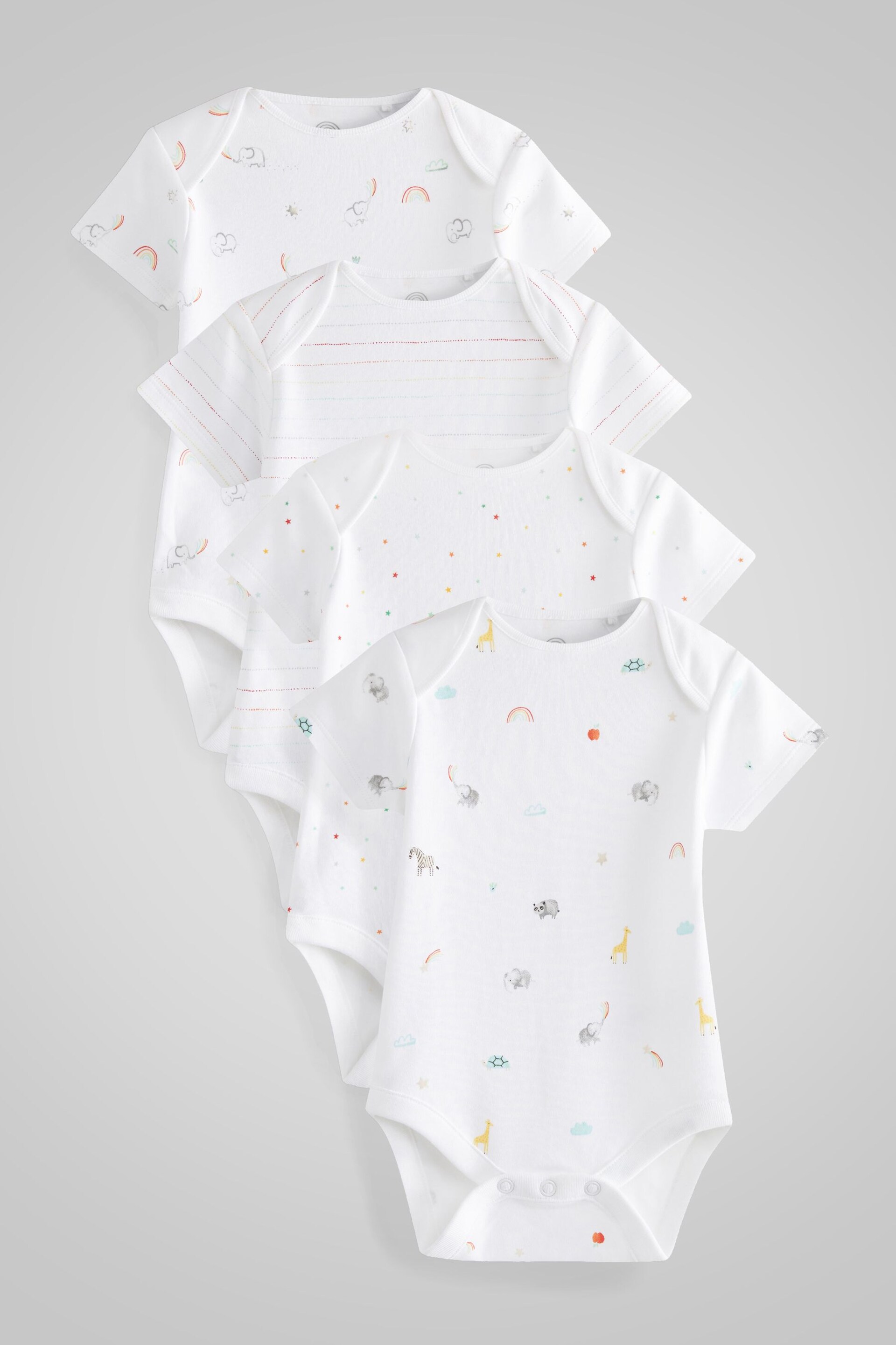 White Bright Animal 4 Pack Baby Printed Short Sleeve Bodysuits - Image 3 of 9