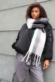 Black/White Check Heavyweight Tassel Trim Blanket Scarf - Image 1 of 7