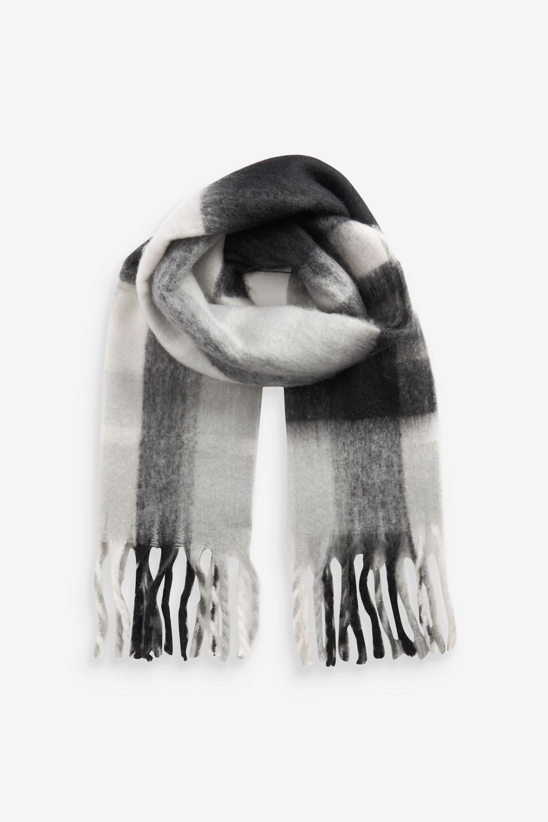 Black/White Check Heavyweight Tassel Trim Blanket Scarf - Image 5 of 7