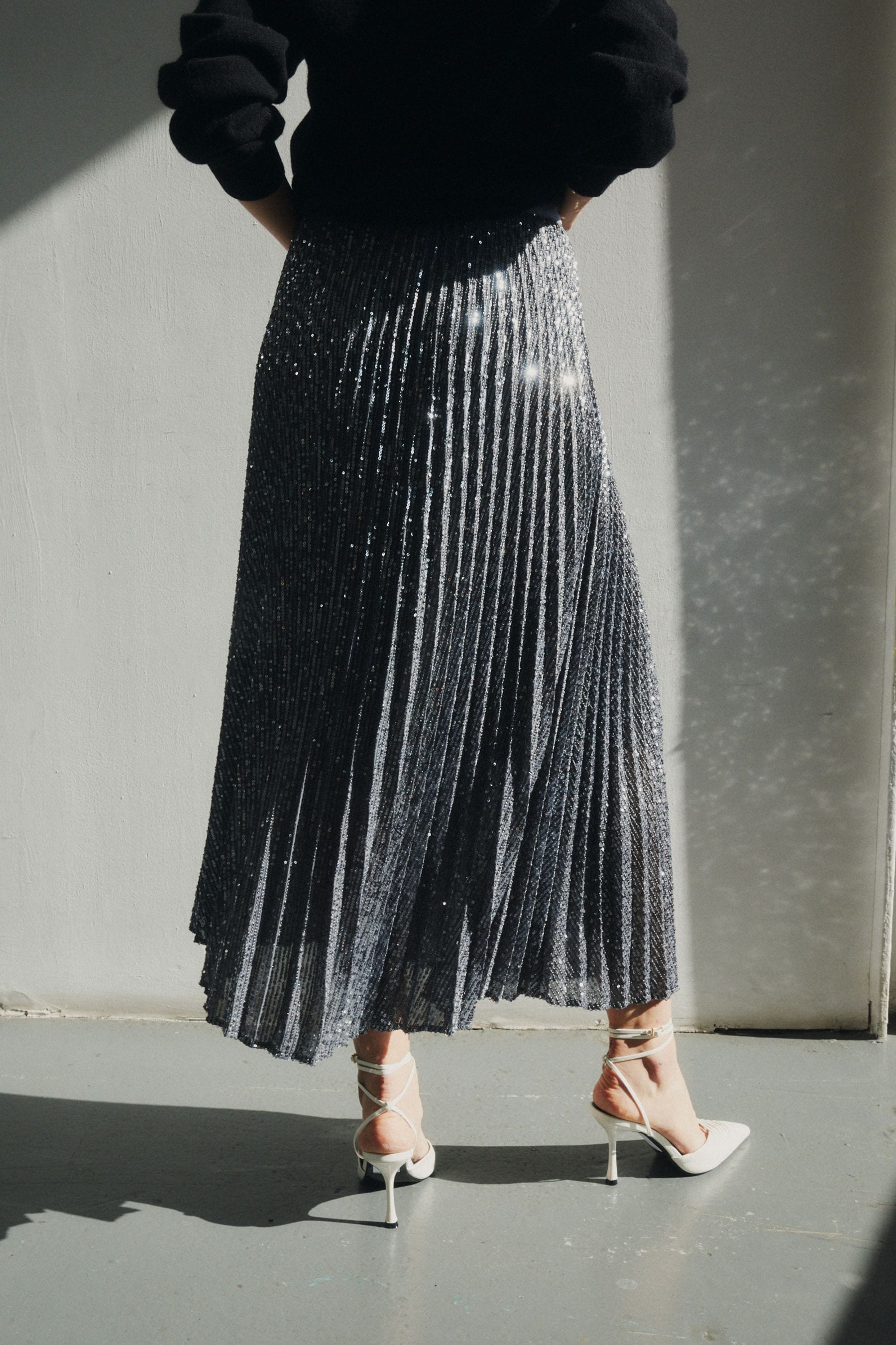 Buy Silver Premium Sequin Pleated Skirt from Next Luxembourg