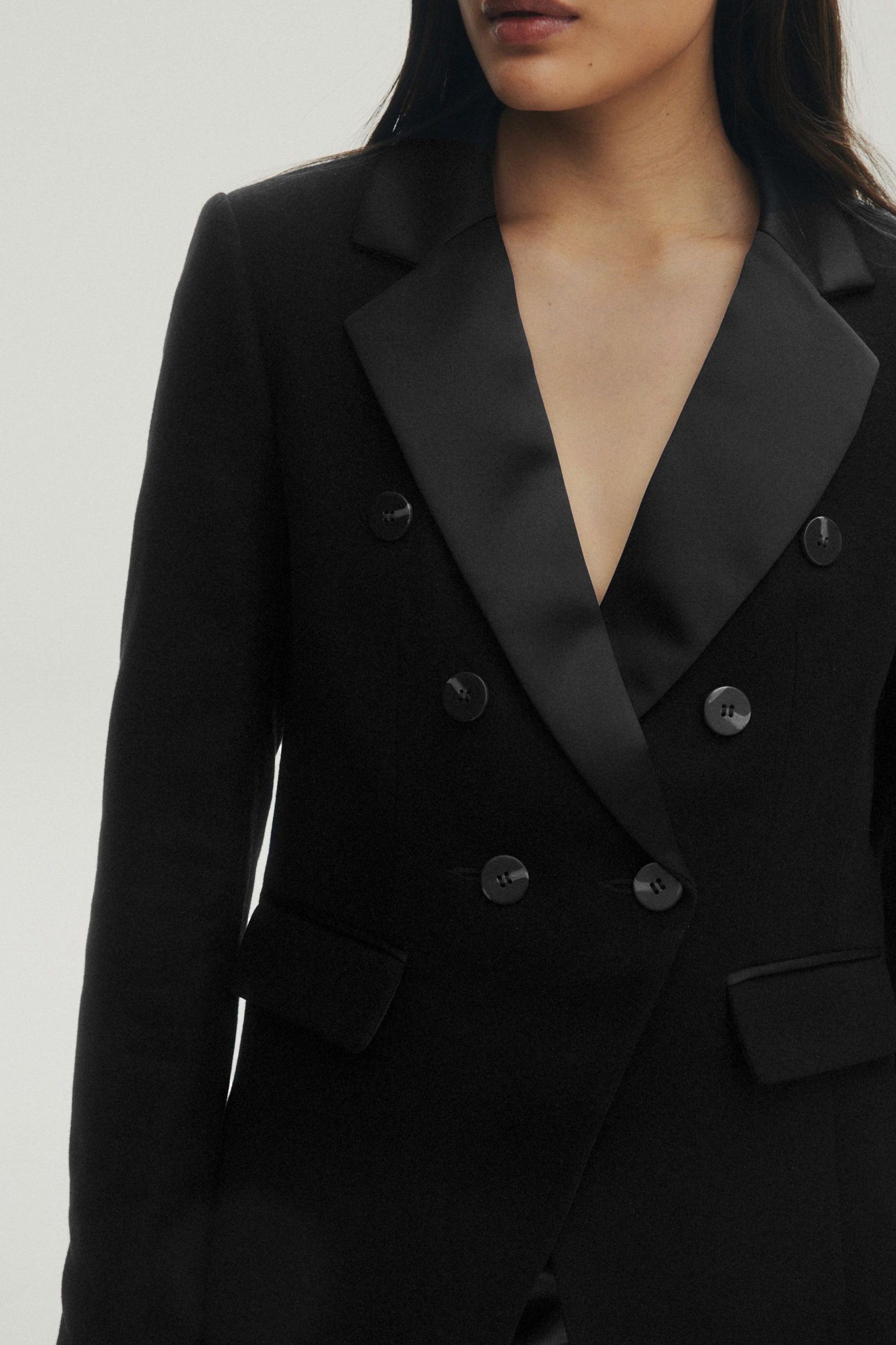 Black Premium Double Breasted Wool And Cashmere Blend Blazer - Image 4 of 10