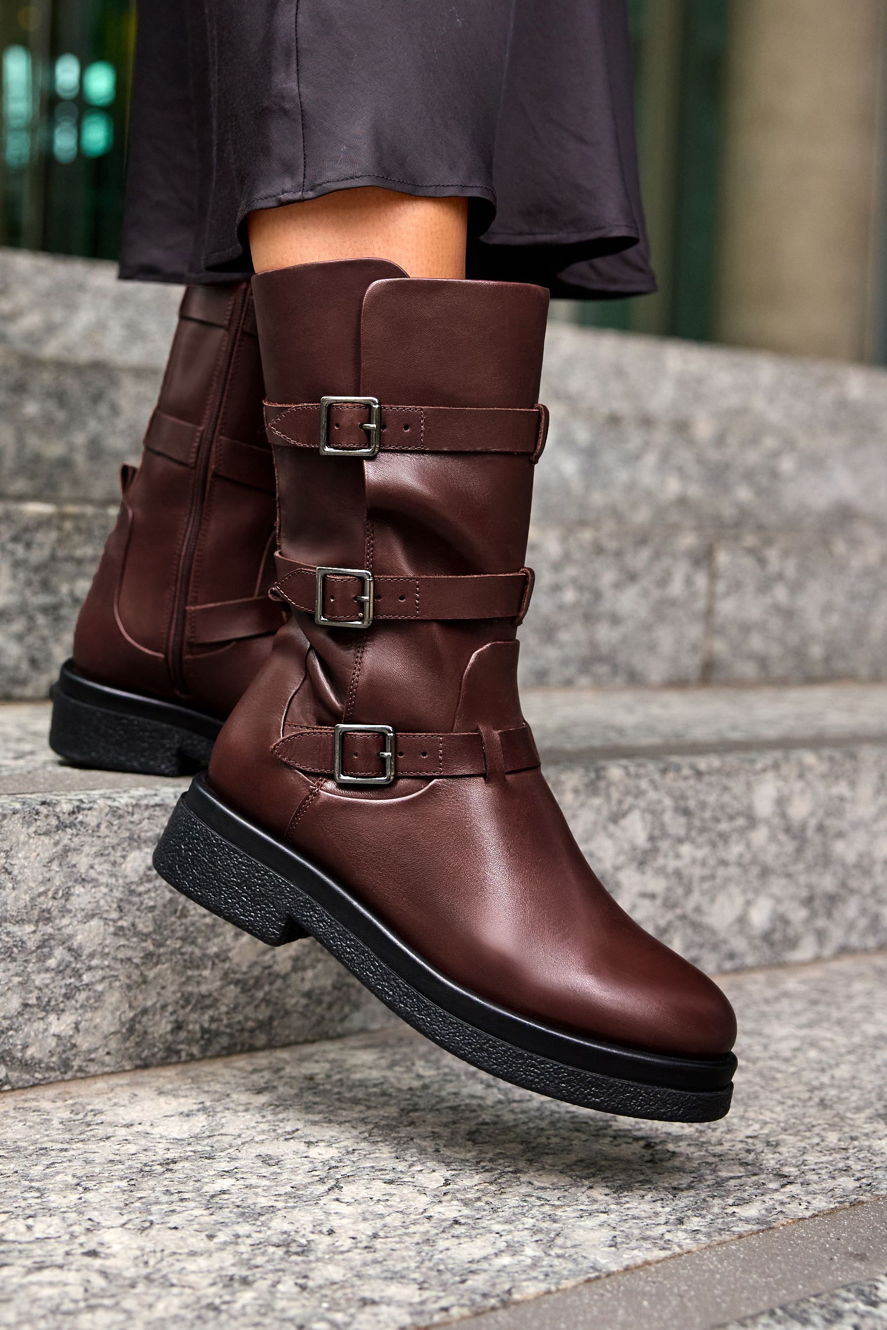 Burgundy biker boots cheap