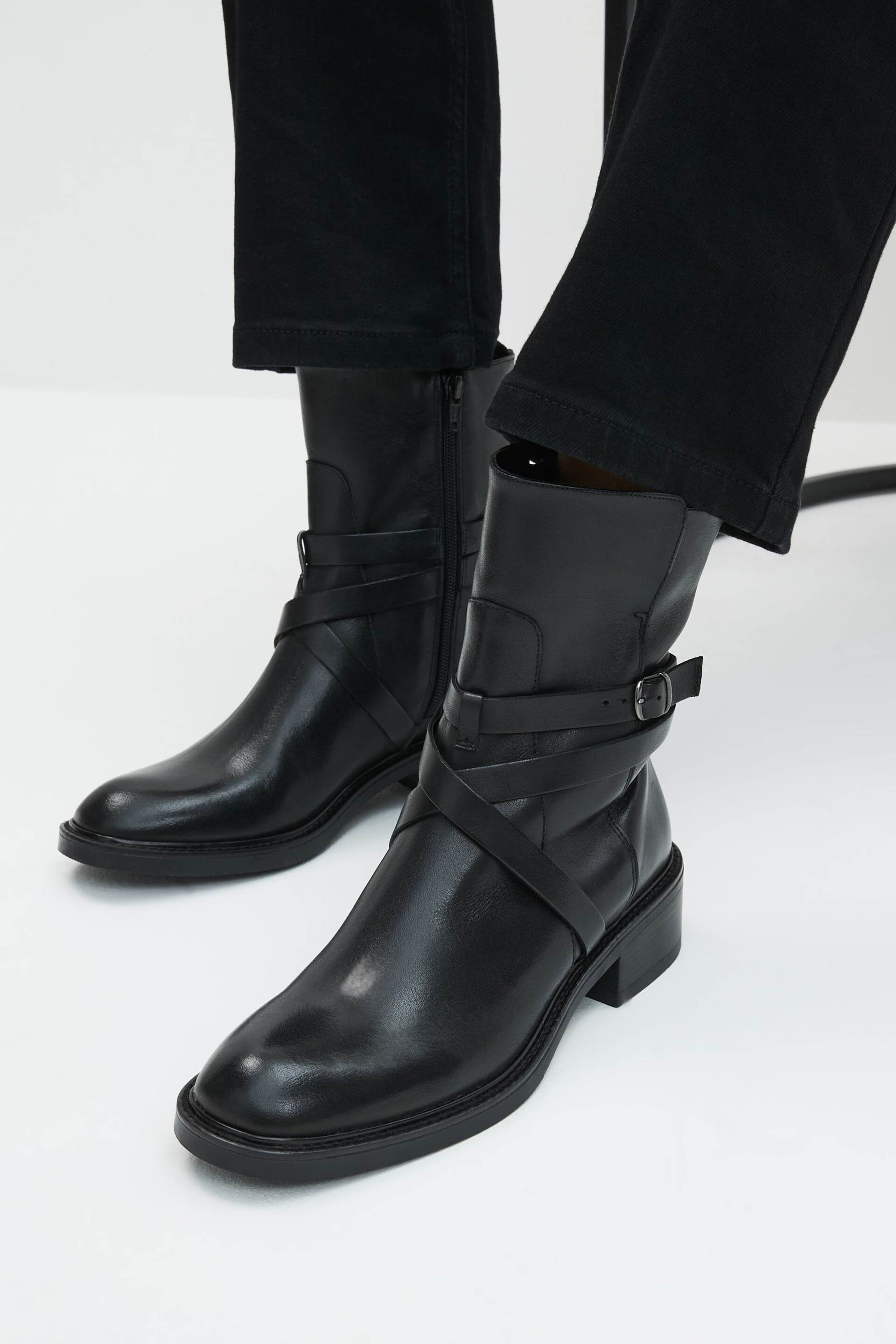 Black Signature Leather Strap Detail Ankle Boots - Image 2 of 10