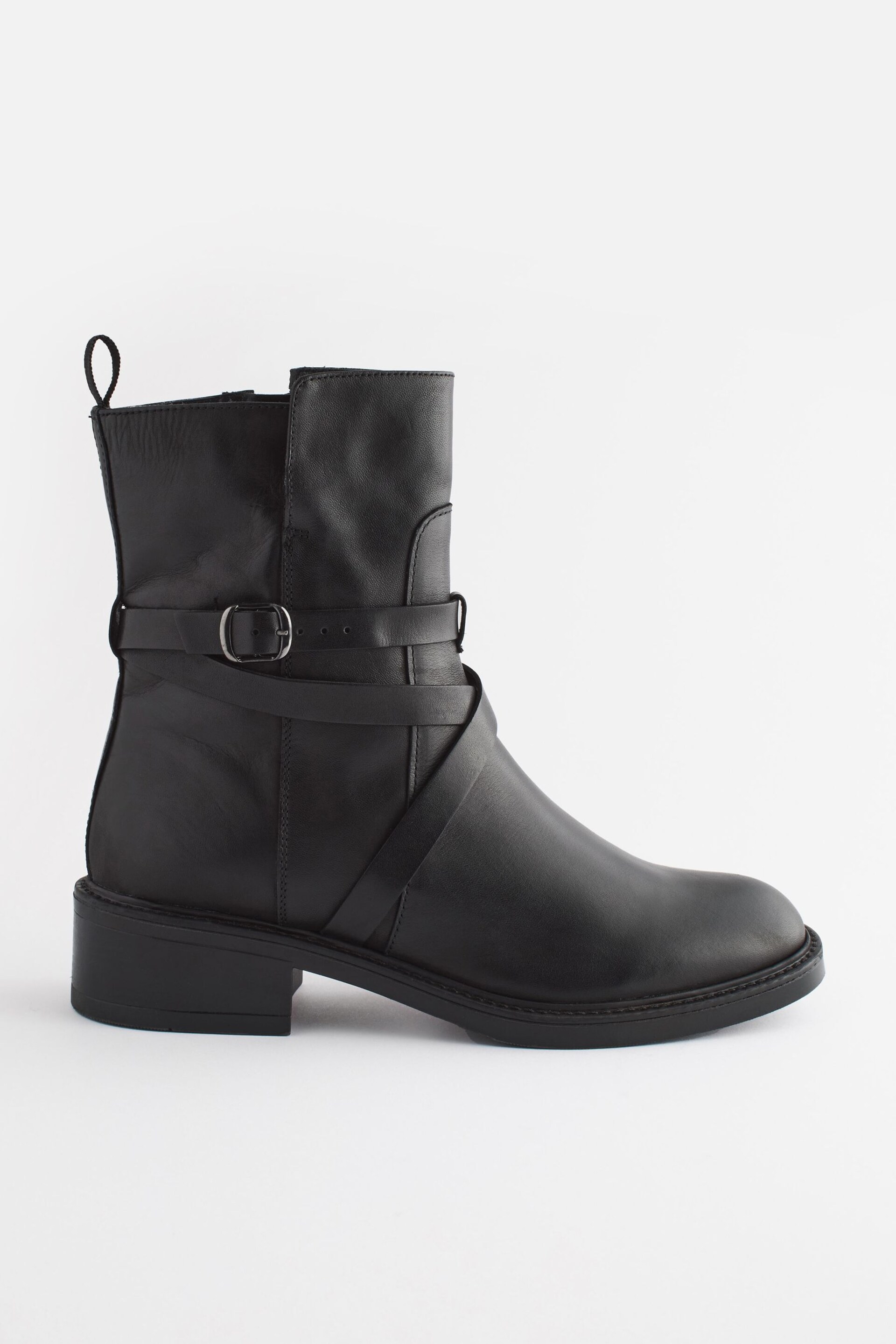 Black Signature Leather Strap Detail Ankle Boots - Image 3 of 10