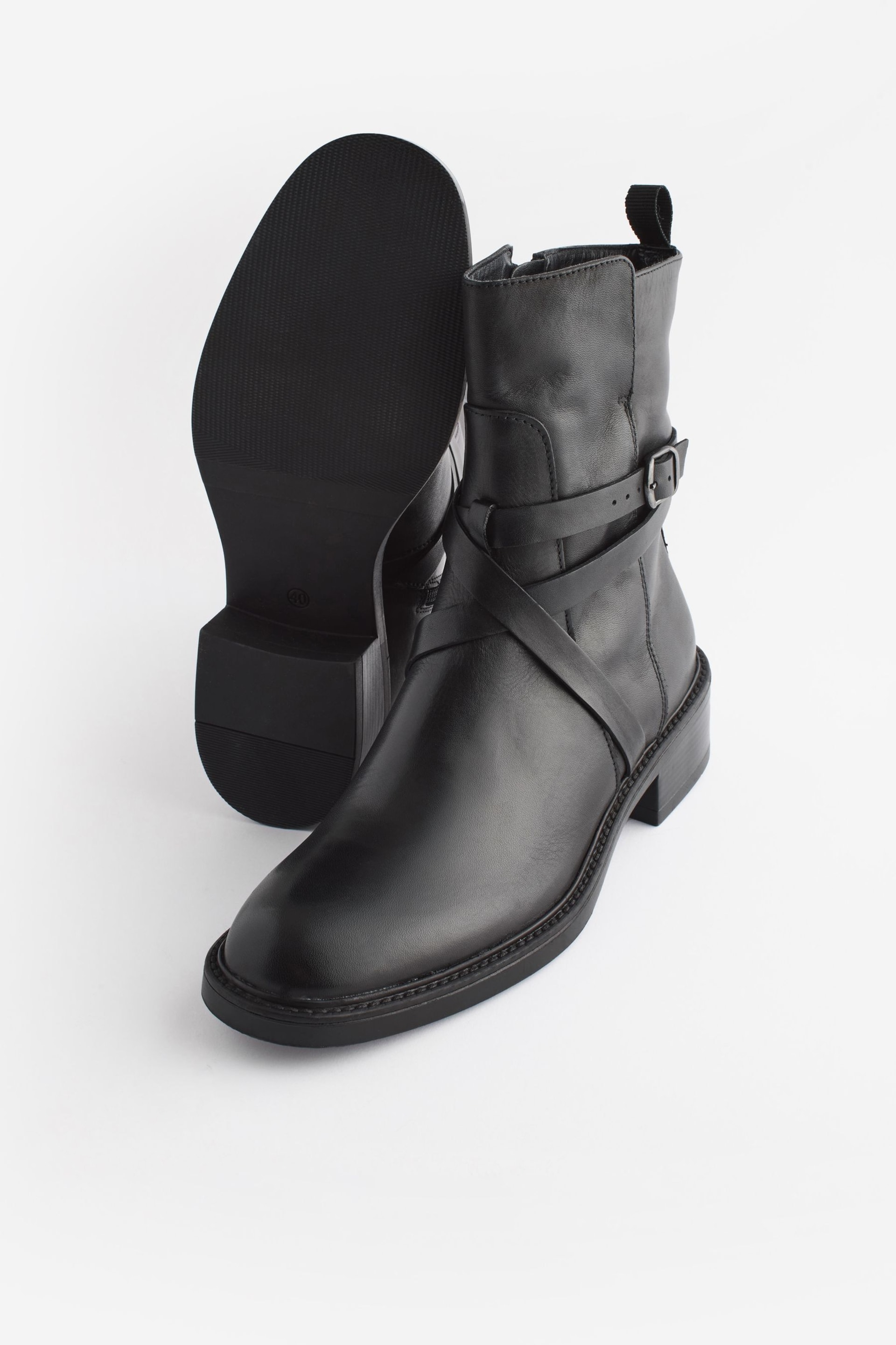Black Signature Leather Strap Detail Ankle Boots - Image 5 of 10