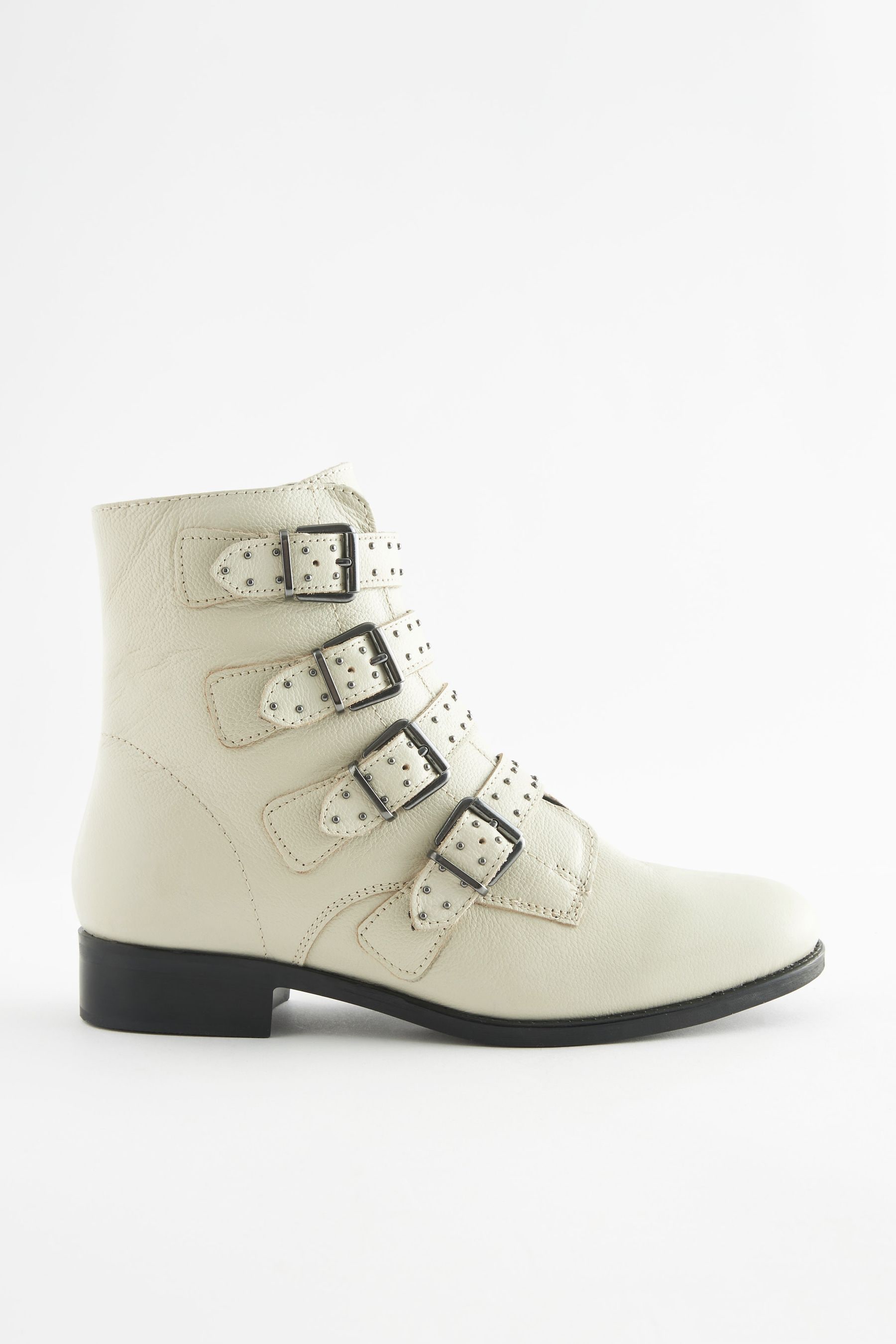 Buy Bone White Regular Wide Fit Forever Comfort Stud Detail Buckle Biker Boots from Next Luxembourg