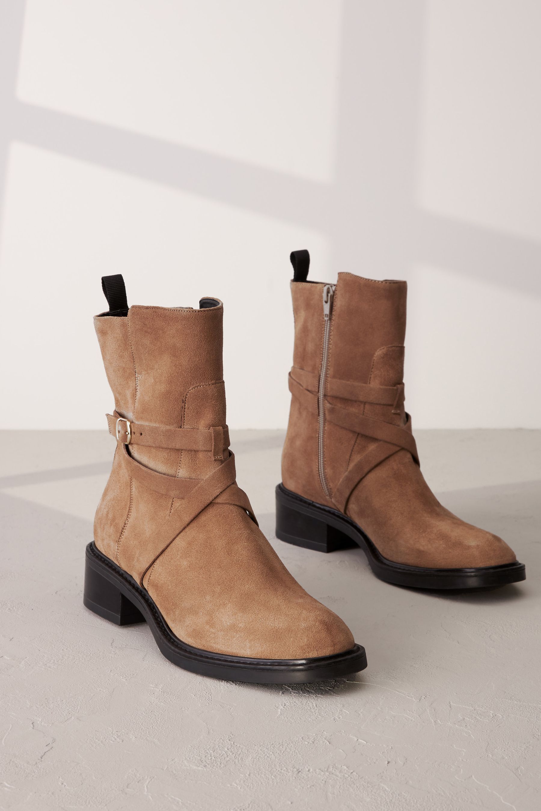 Buy Tan Brown Signature Leather Strap Detail Ankle Boots from Next Luxembourg