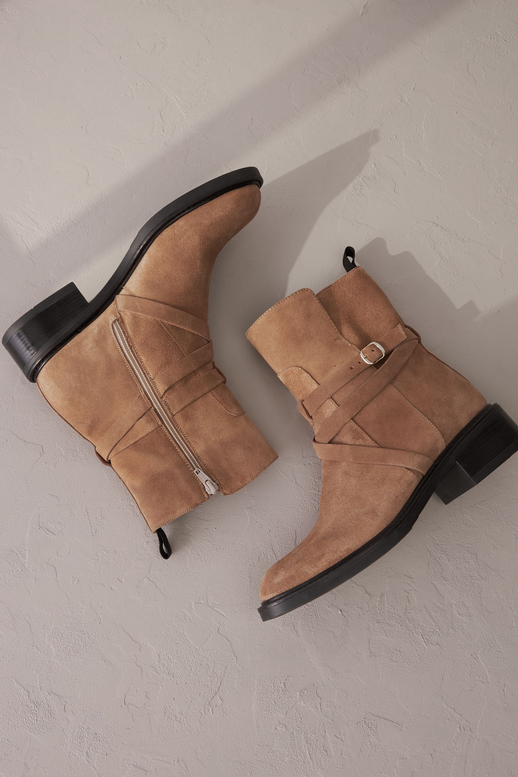 Buy Tan Brown Signature Leather Strap Detail Ankle Boots from Next Luxembourg