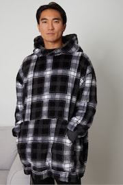 Threadbare Grey Borg Oversized Check Loungewear Hoodie - Image 3 of 4