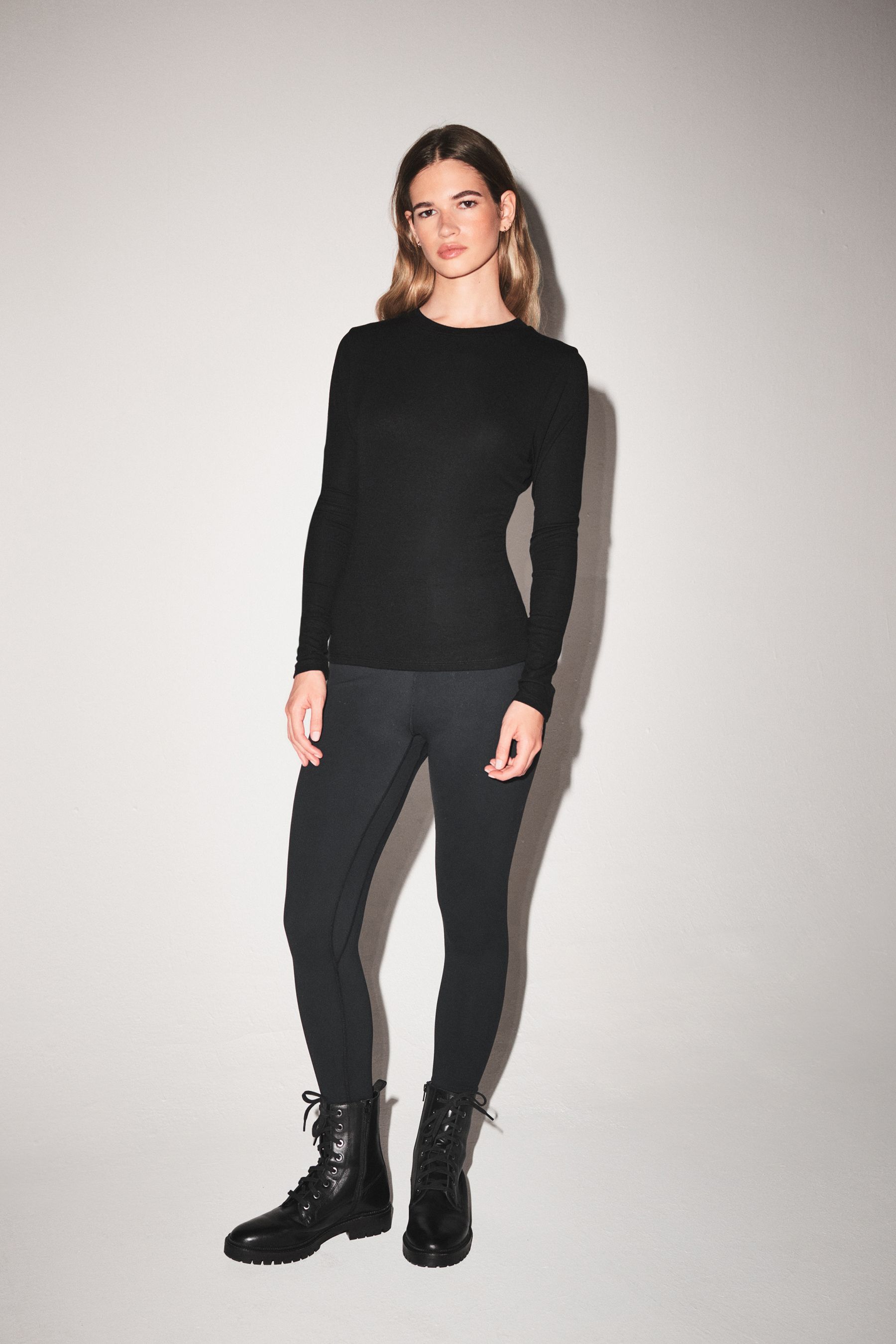 Black Soft Touch Ribbed Long Sleeve T Shirt with TENCEL Lyocell