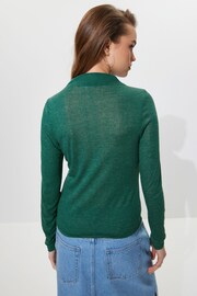 Forest Green Long Sleeve High Neck Semi-Sheer Top - Image 3 of 6