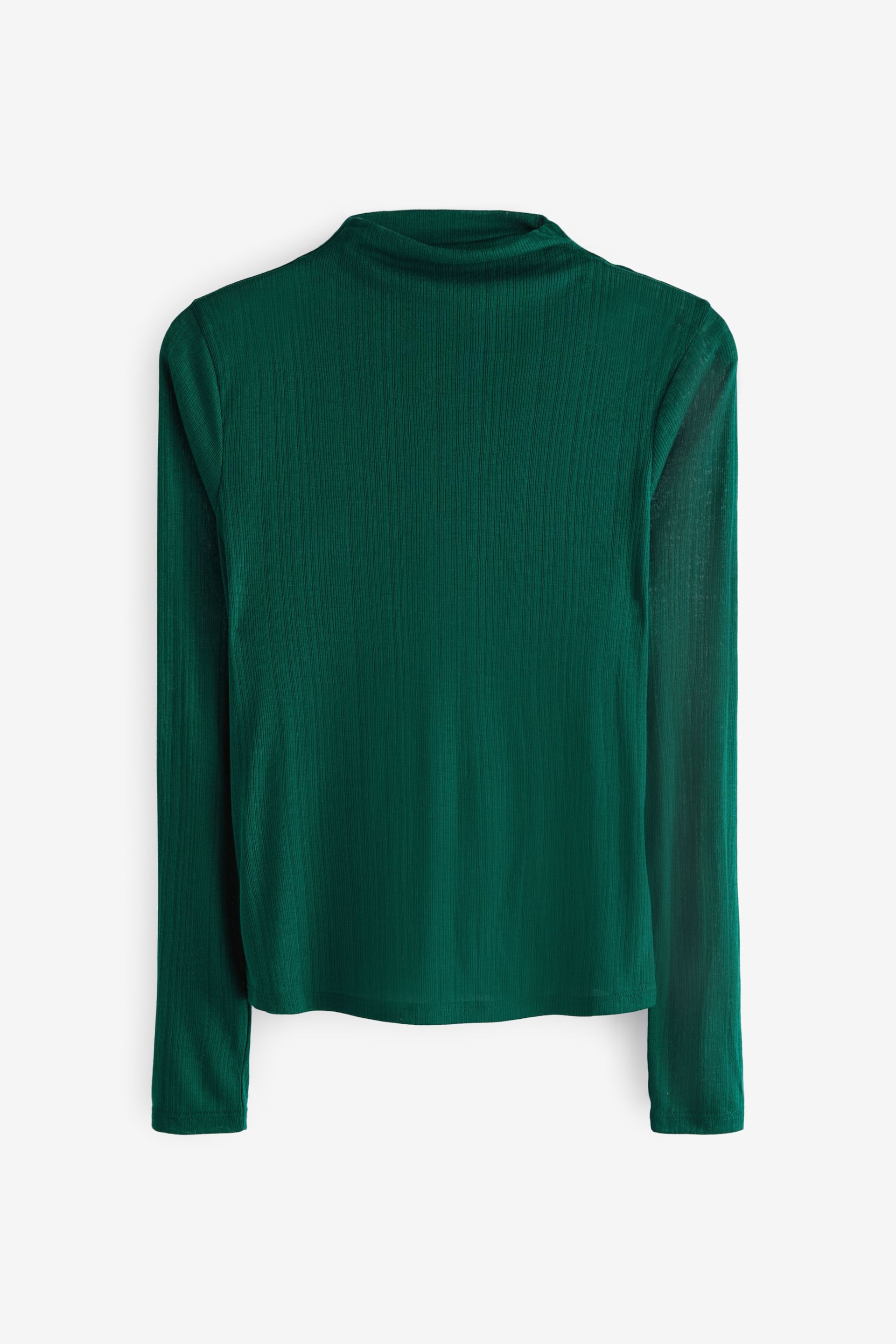 Forest Green Long Sleeve High Neck Semi-Sheer Top - Image 6 of 6