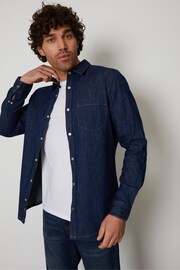 Threadbare Dark Blue Denim Long Sleeve Cotton Shirt - Image 1 of 4