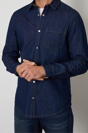 Threadbare Dark Blue Denim Long Sleeve Cotton Shirt - Image 4 of 4