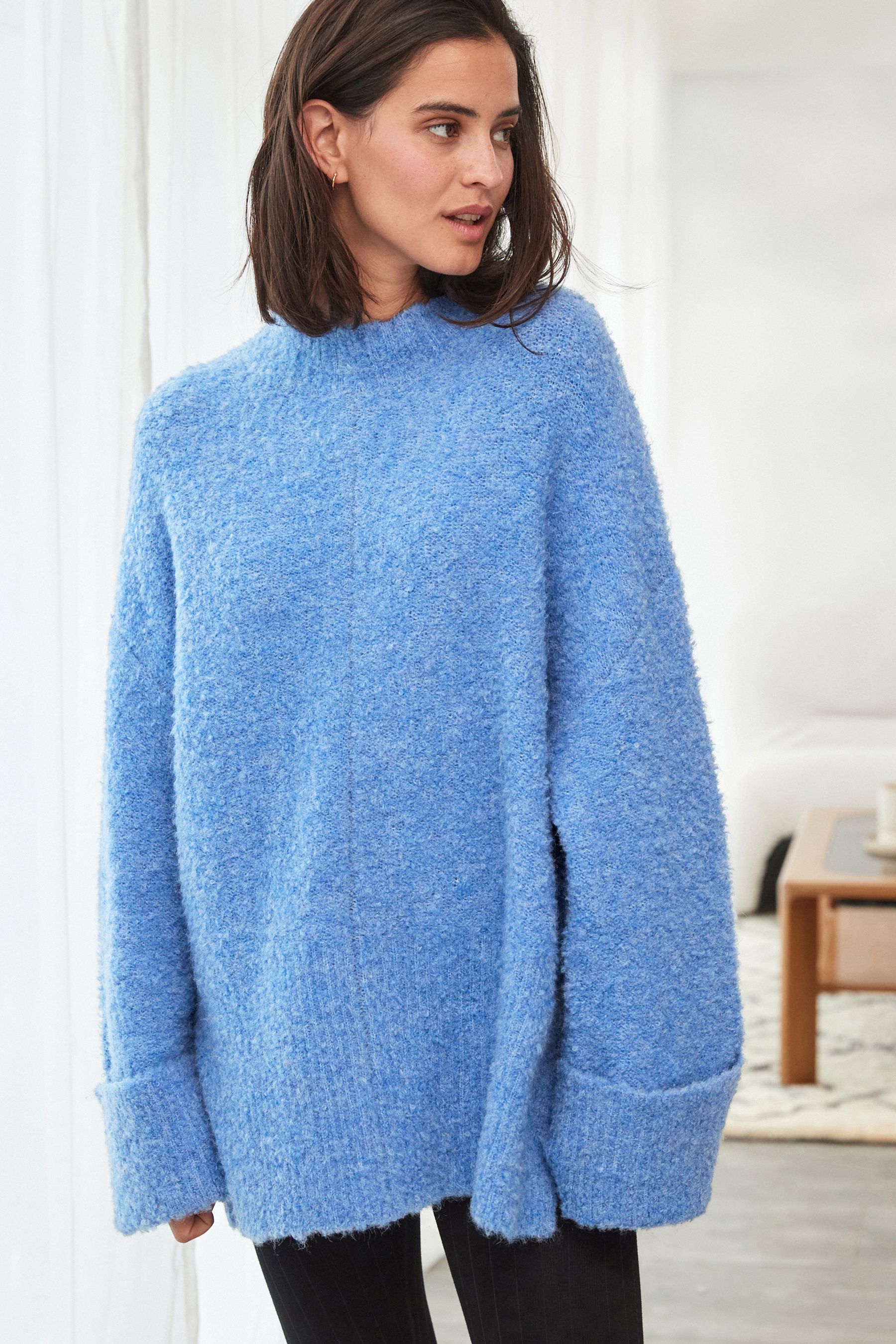 Buy Blue Oversized Roll Neck Jumper from Next Luxembourg