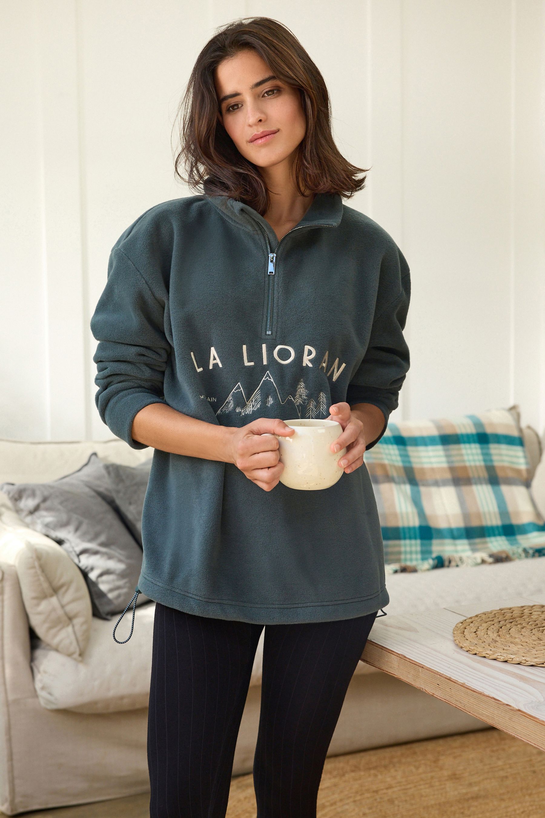 Buy Dark Green Half Zip Fleece Top from Next Luxembourg