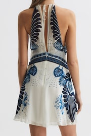 Reiss Blue Brianna Printed Halter Neck Mini Dress - Image 5 of 5