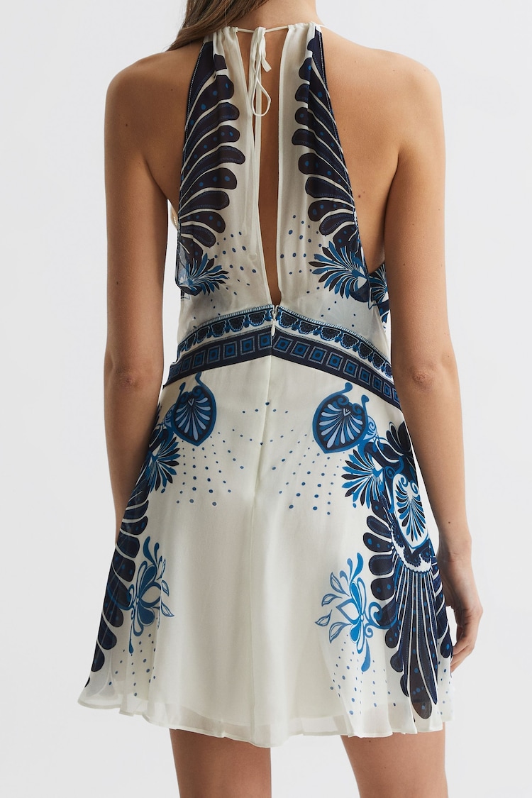 Reiss Blue Brianna Printed Halter Neck Mini Dress - Image 5 of 5