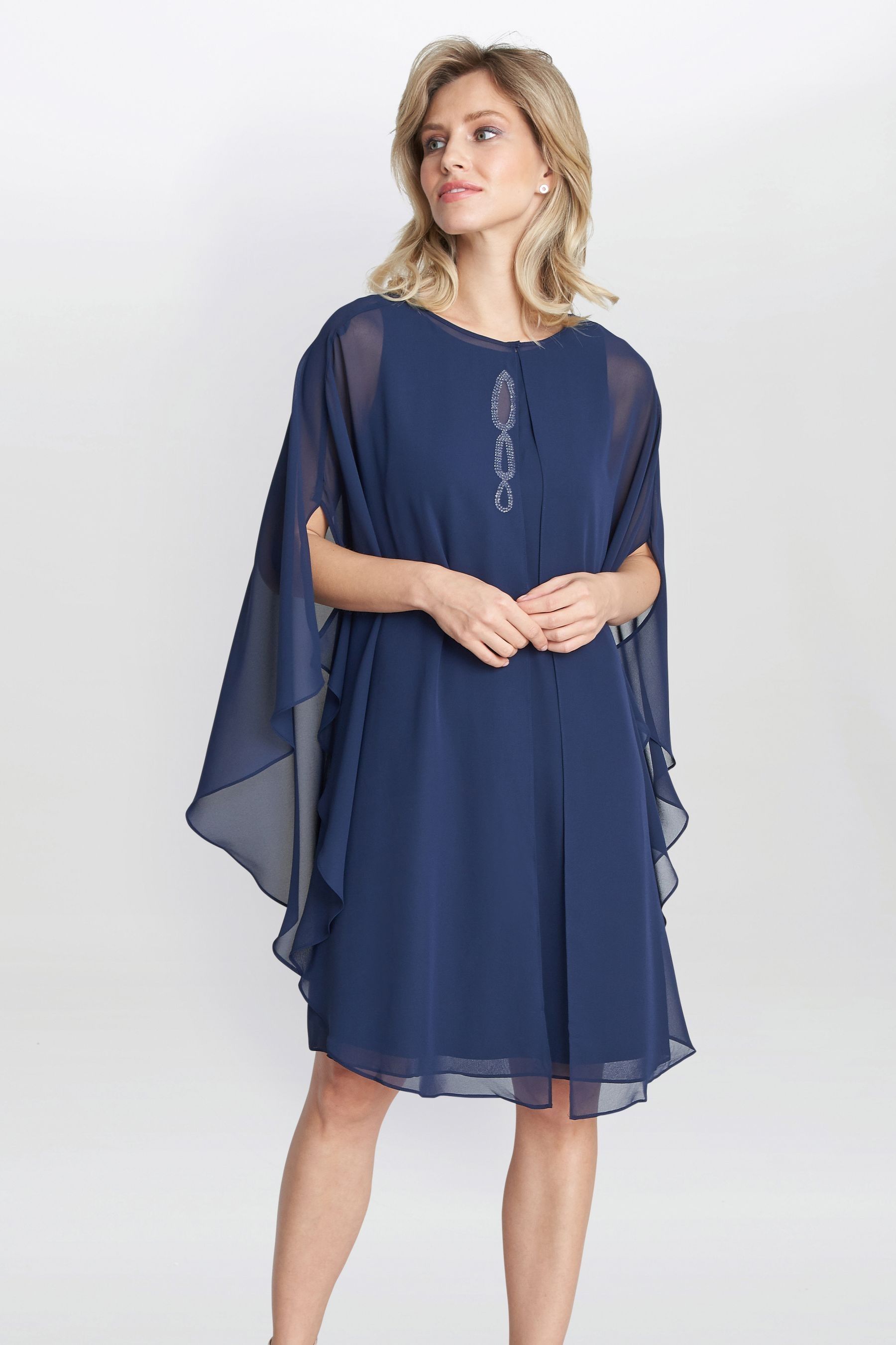 Buy Gina Bacconi Blue Laura Chiffon Cape And Beaded Neck Dress from Next Luxembourg