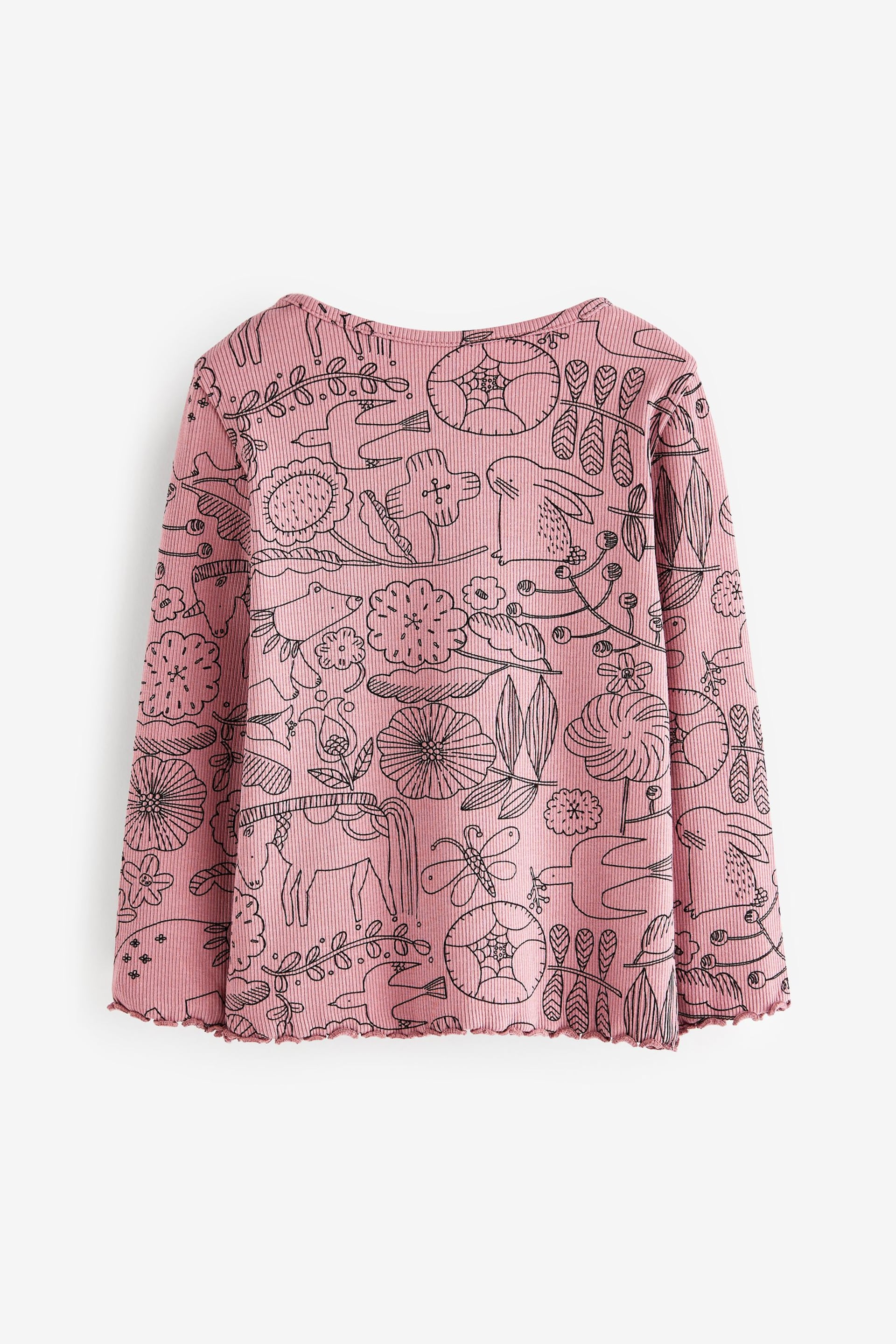 Pink Mono Floral T-Shirt Cotton-Rich Long Sleeve Rib T-Shirt (3mths-7yrs) - Image 4 of 7