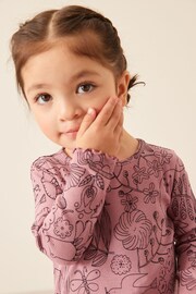 Pink Mono Floral T-Shirt Cotton-Rich Long Sleeve Rib T-Shirt (3mths-7yrs) - Image 7 of 7