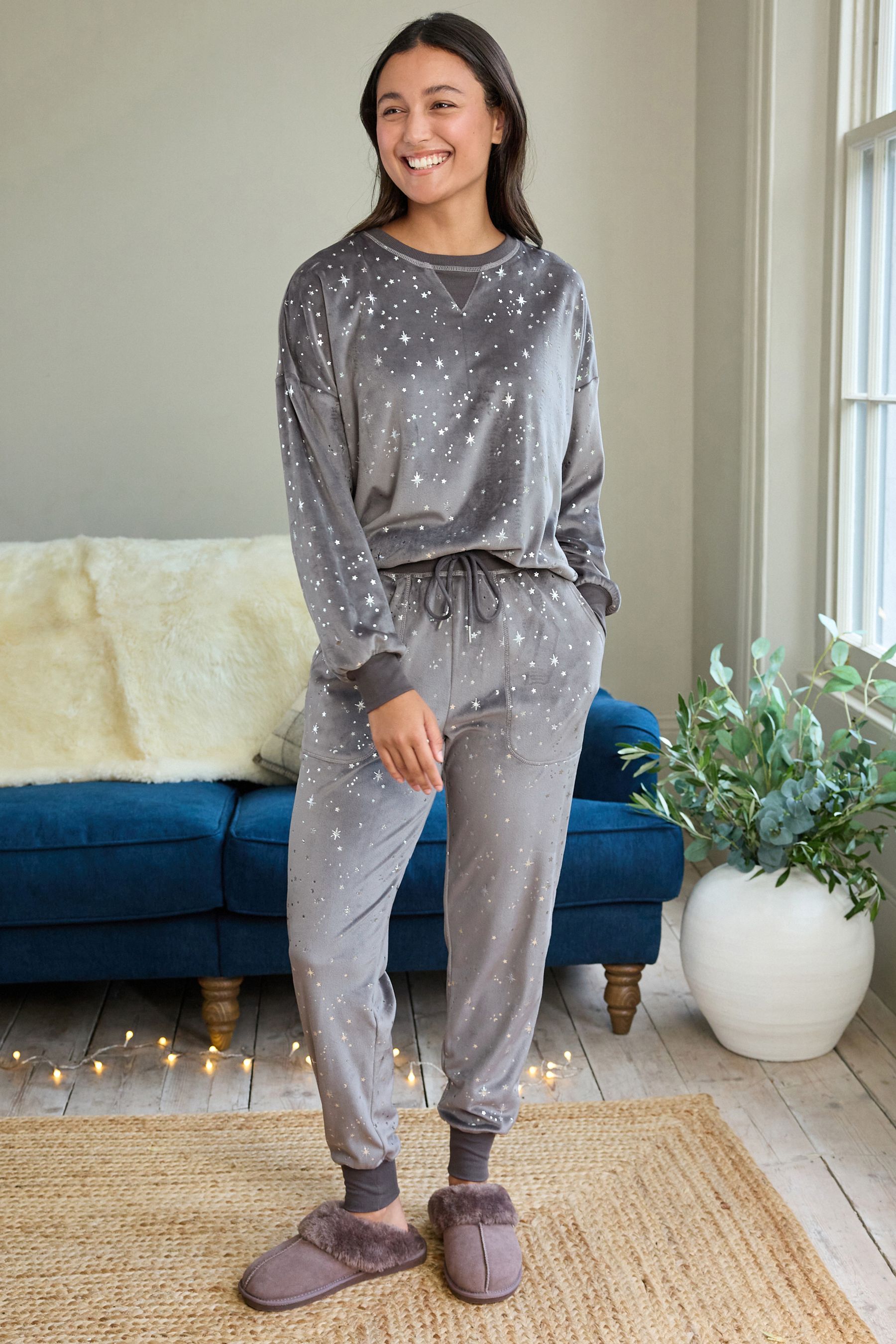 Buy Grey Foil Stars Long Sleeve Fleece Pyjamas from Next Lithuania