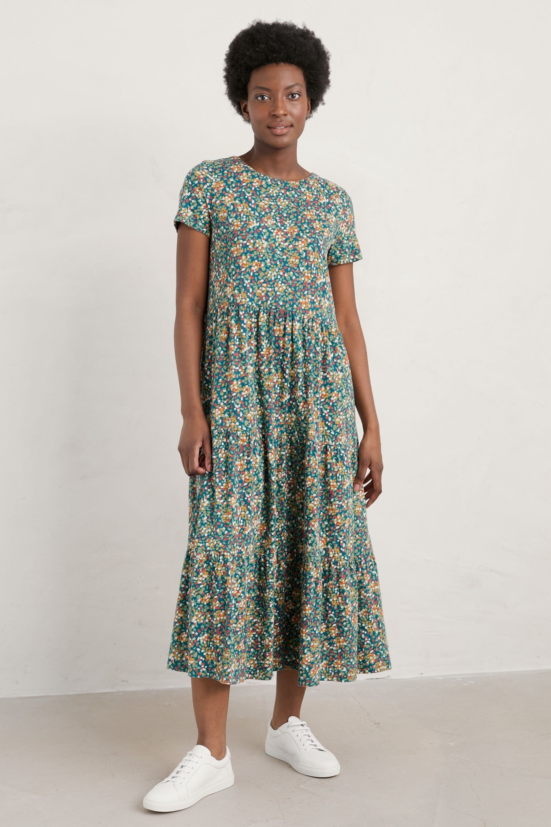 Buy Seasalt Cornwall Teal Blue Line Strokes Short Sleeve Dress from Next Luxembourg