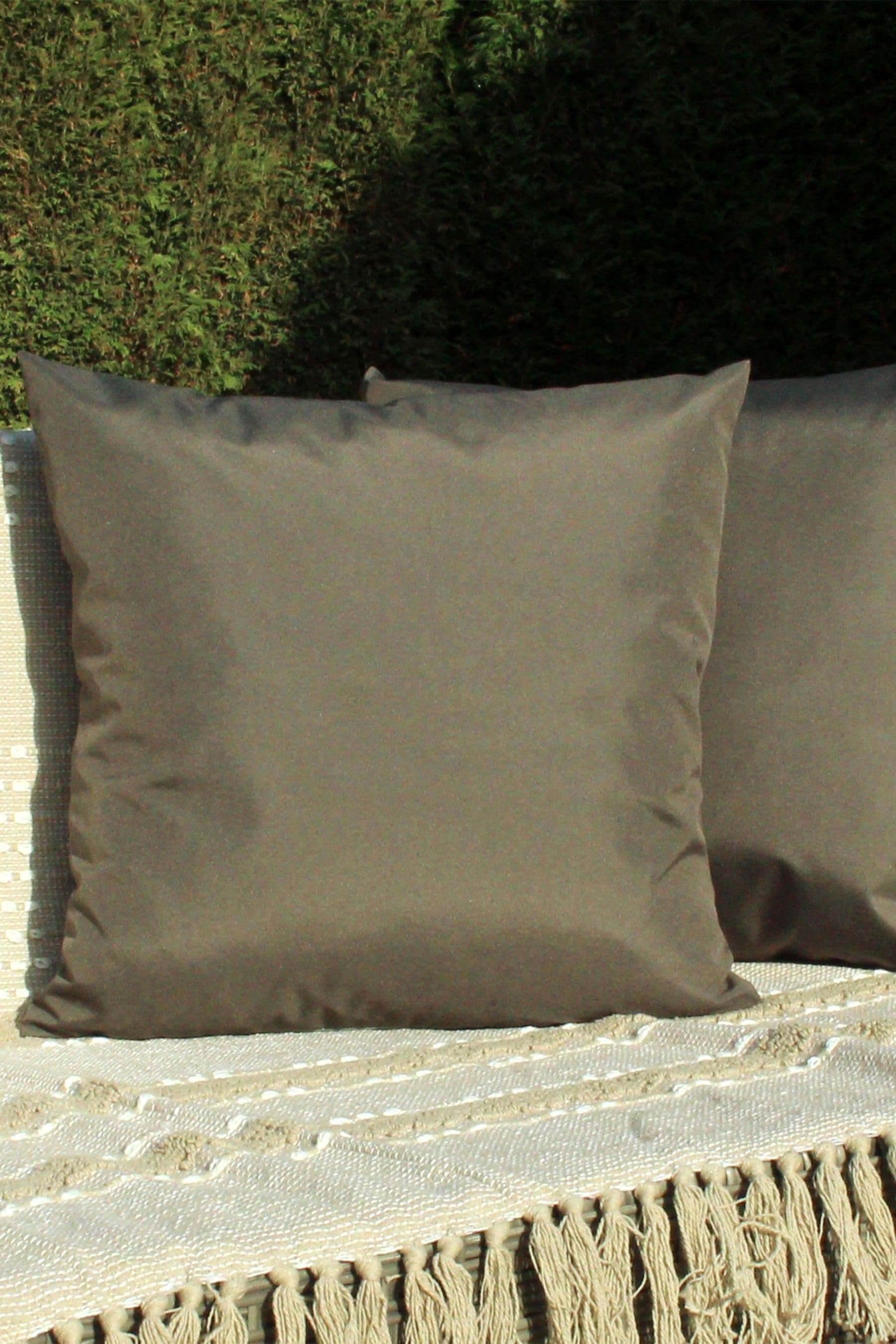 Buy furn. Olive Green Plain Twin Pack Water UV Resistant Outdoor Cushions from Next Luxembourg