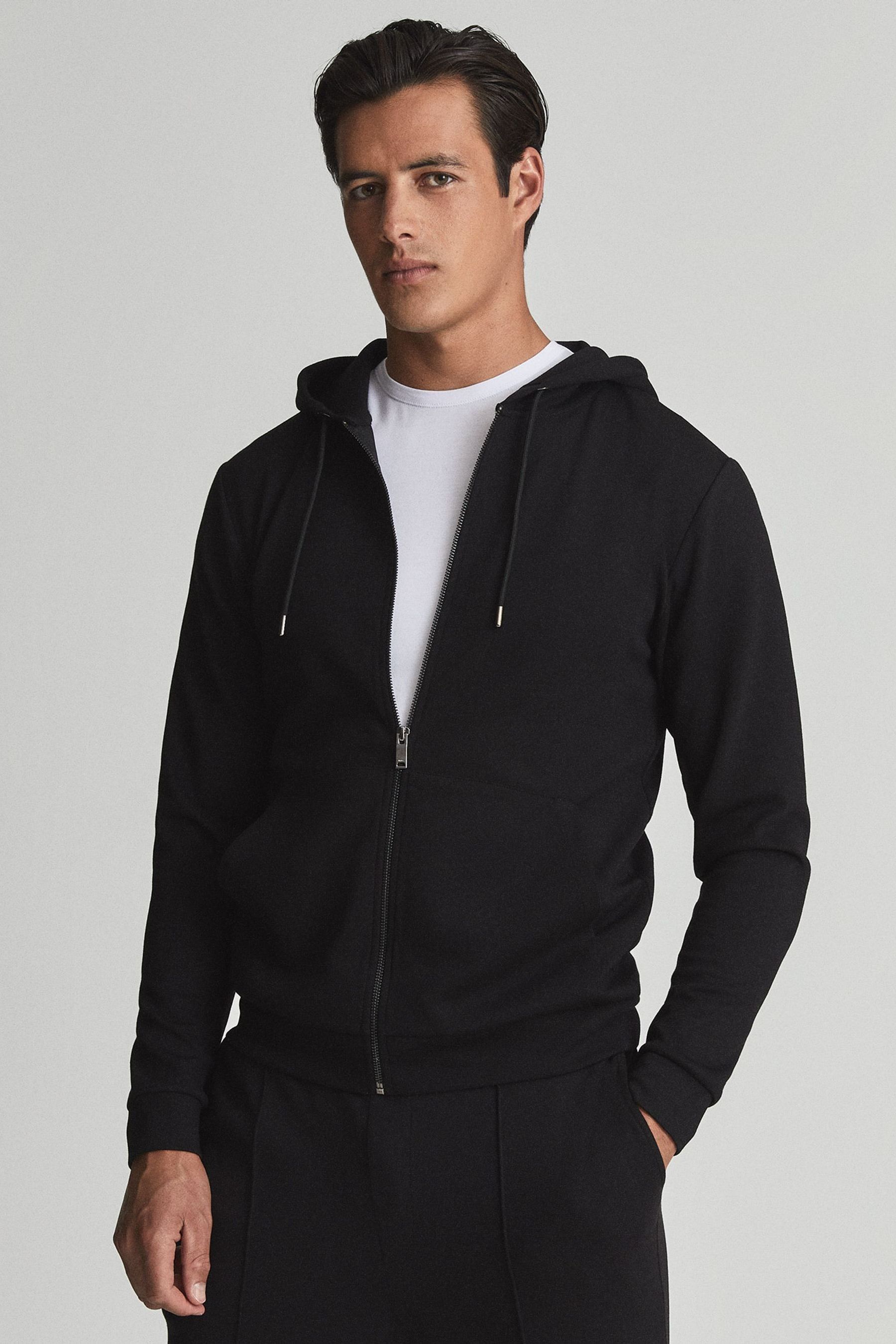 Buy Reiss Black Harrison Zip Through Hoodie from Next Luxembourg