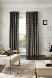 Charcoal Grey Next Collection Luxe Fretwork Heavyweight Velvet Eyelet Lined Curtains - Image 1 of 8