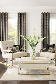 Charcoal Grey Next Collection Luxe Fretwork Heavyweight Velvet Eyelet Lined Curtains - Image 5 of 8
