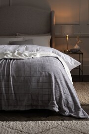 Grey Cosy Sherpa Fleece Grid Throw - Image 1 of 3