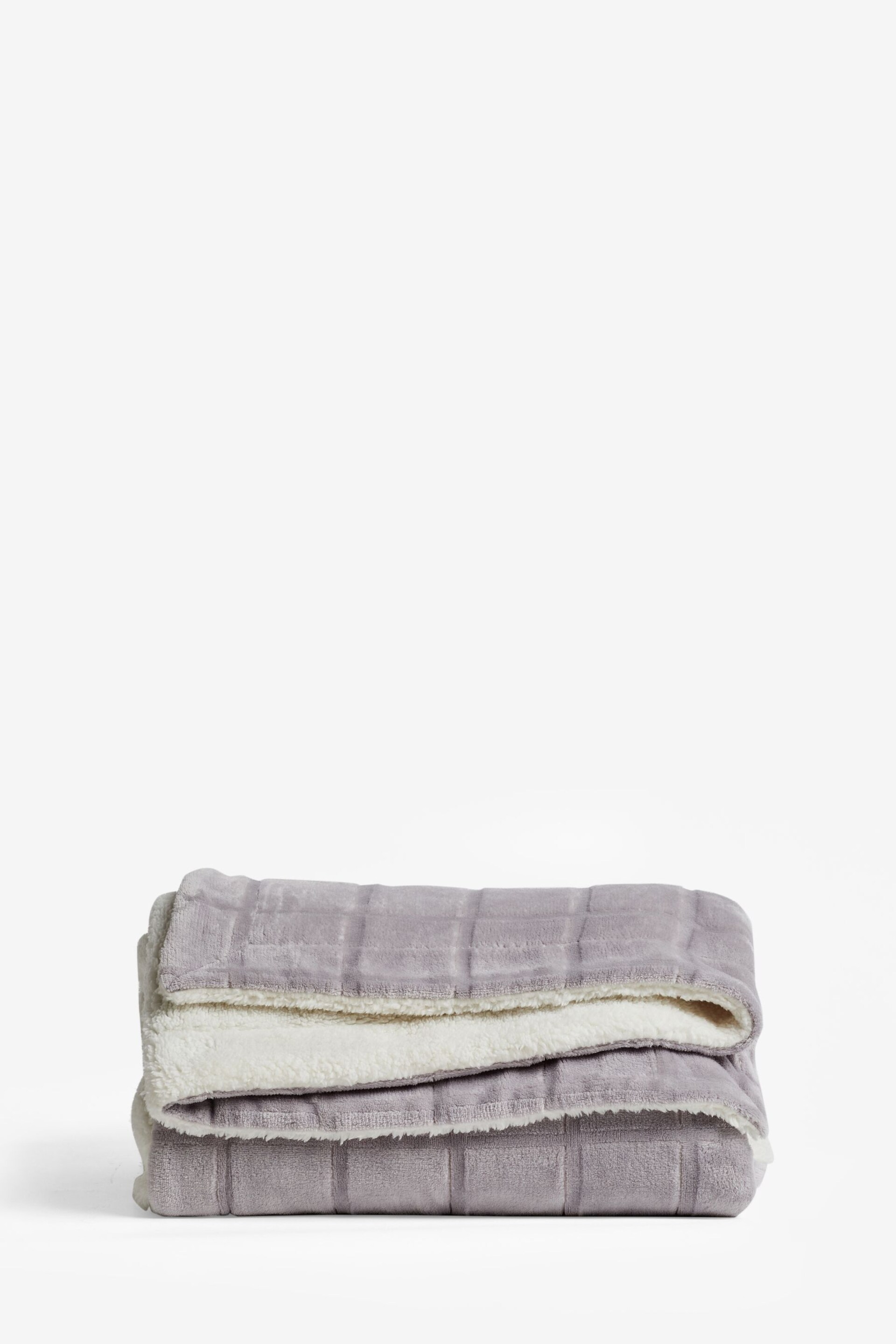 Grey Cosy Sherpa Fleece Grid Throw - Image 2 of 3