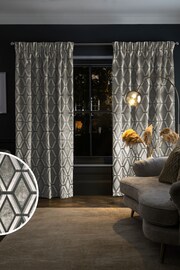 Grey Next Collection Luxe Heavyweight Geometric Cut Velvet Pencil Pleat Lined Curtains - Image 1 of 5