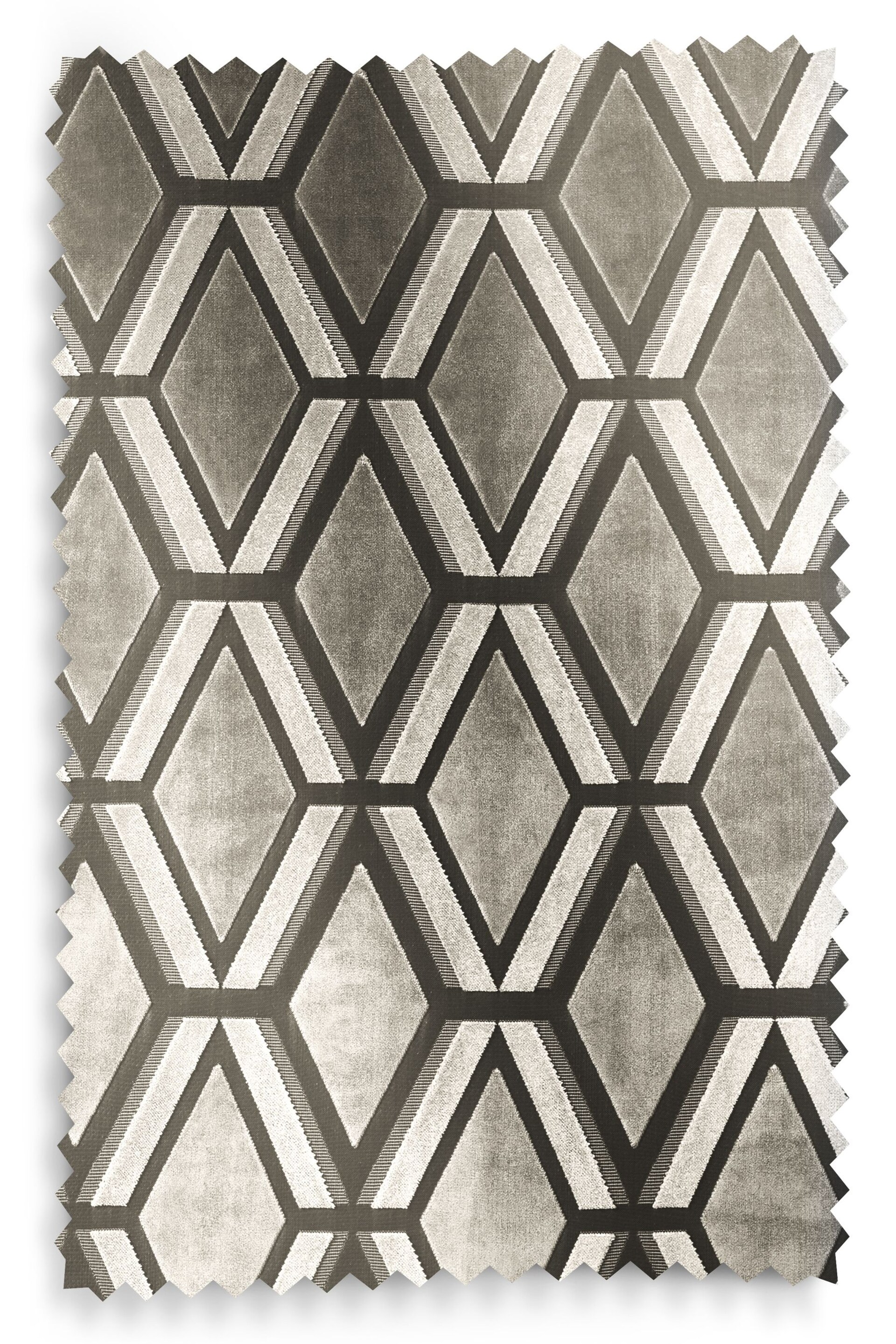 Grey Next Collection Luxe Heavyweight Geometric Cut Velvet Pencil Pleat Lined Curtains - Image 5 of 5