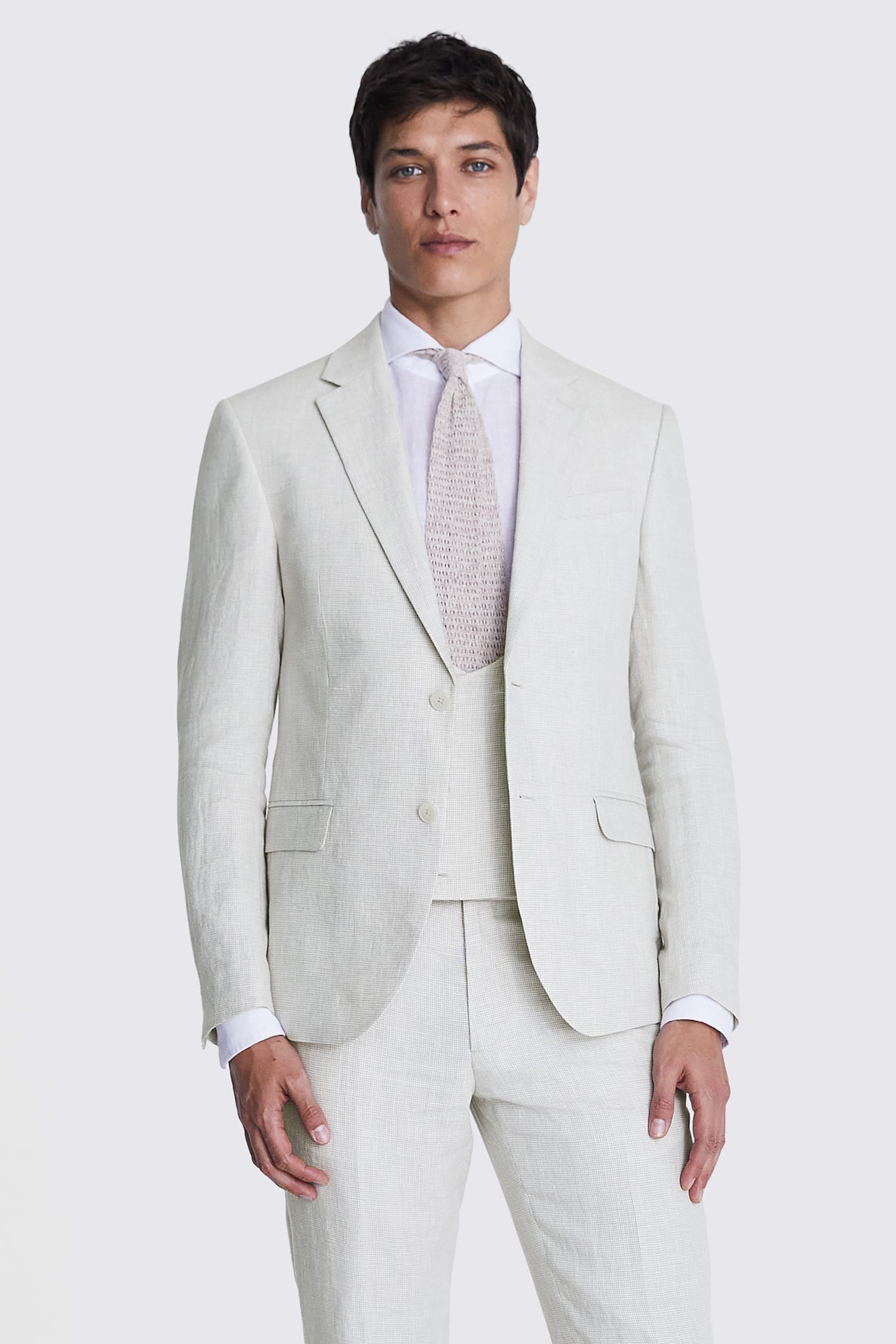 MOSS Natural Slim Fit Puppytooth Linen Suit Jacket - Image 1 of 5