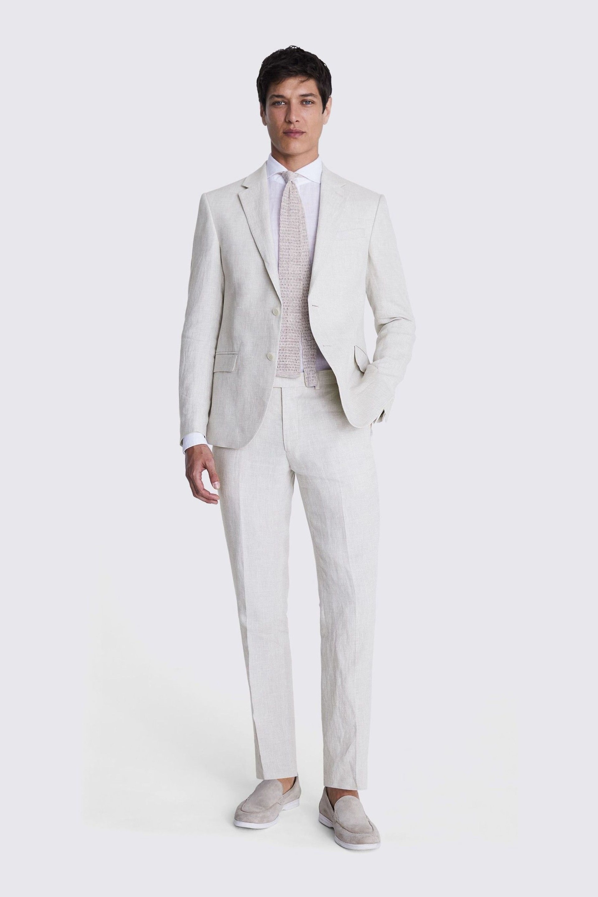 MOSS Natural Slim Fit Puppytooth Linen Suit Jacket - Image 3 of 5