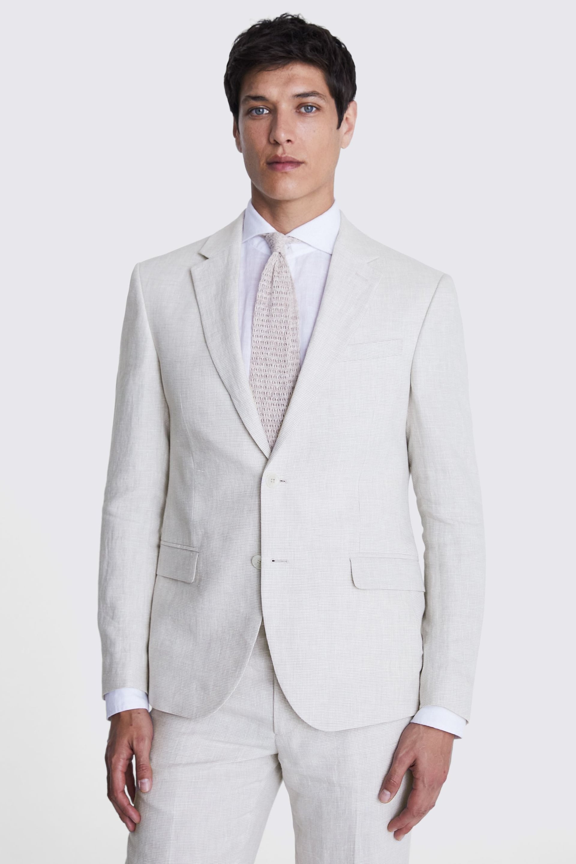 MOSS Natural Slim Fit Puppytooth Linen Suit Jacket - Image 4 of 5