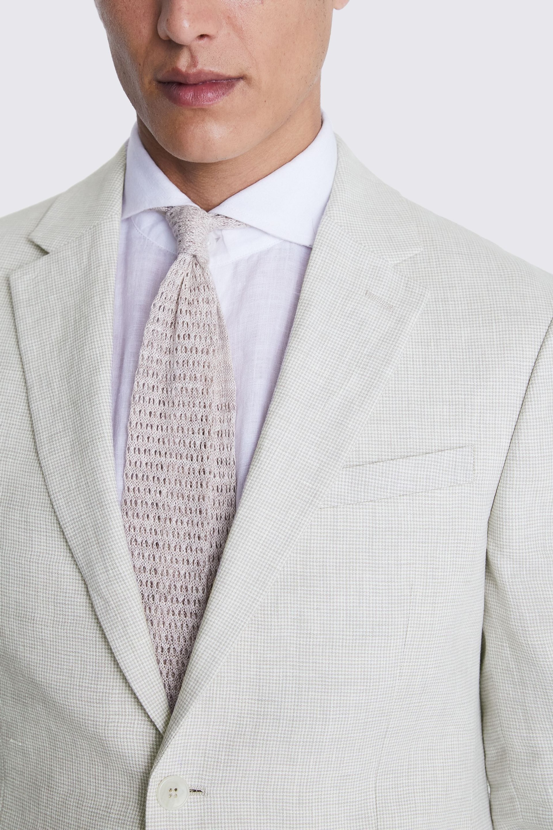 MOSS Natural Slim Fit Puppytooth Linen Suit Jacket - Image 5 of 5